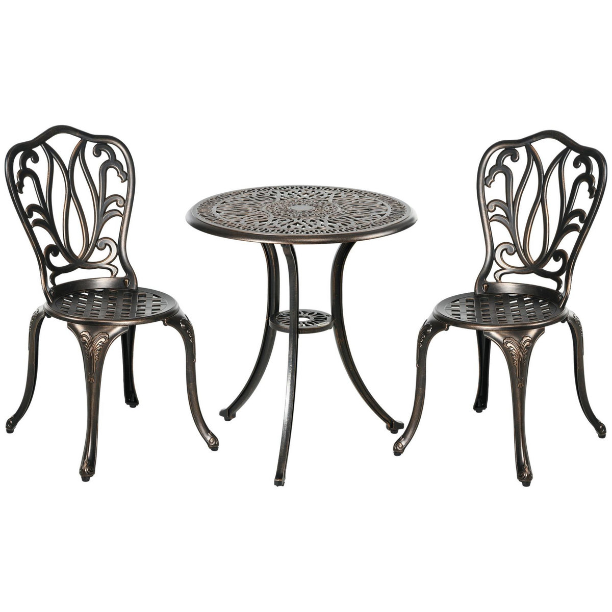 OUTSUNNY Ensemble salon de jardin 2 places avec table ronde style rétro fonte alu effet bronze antique