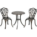 OUTSUNNY Ensemble salon de jardin 2 places avec table ronde style rétro fonte alu effet bronze antique