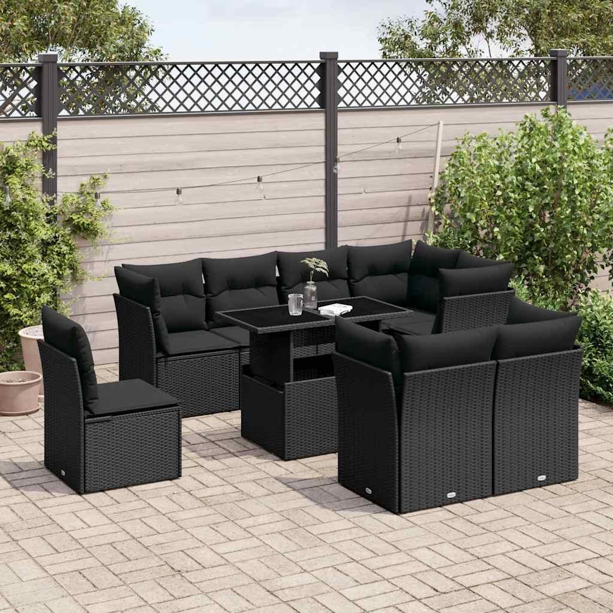 VIDAXL Salon de jardin 9 pcs avec coussins noir resine tressee