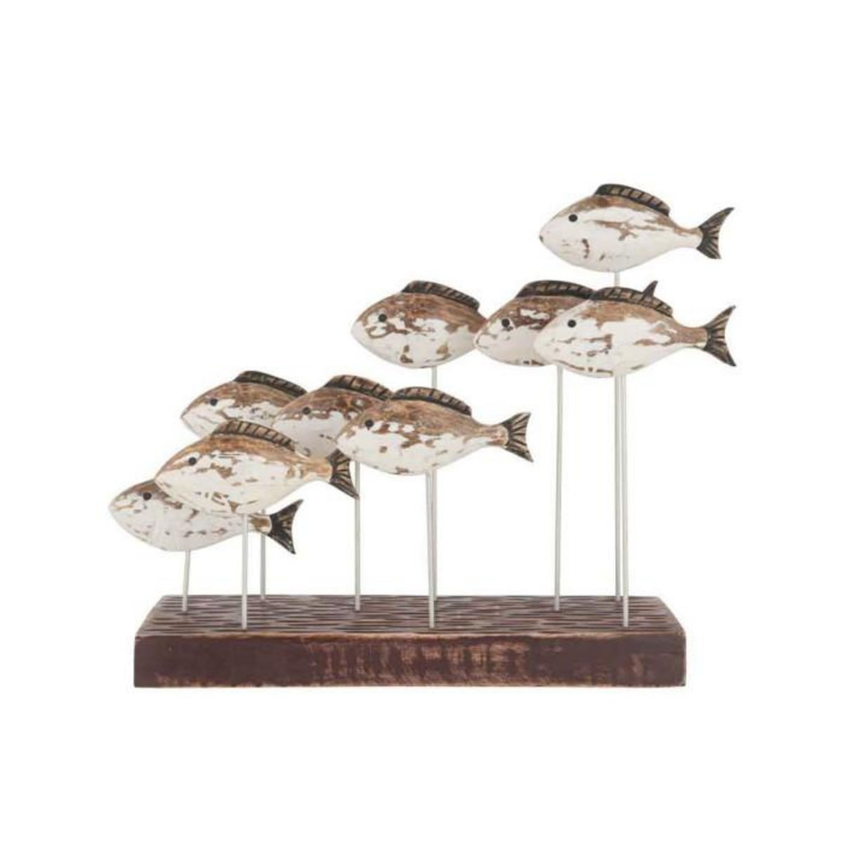 Paris Prix Statuette Déco  Banc de 8 Poissons  40cm Marron
