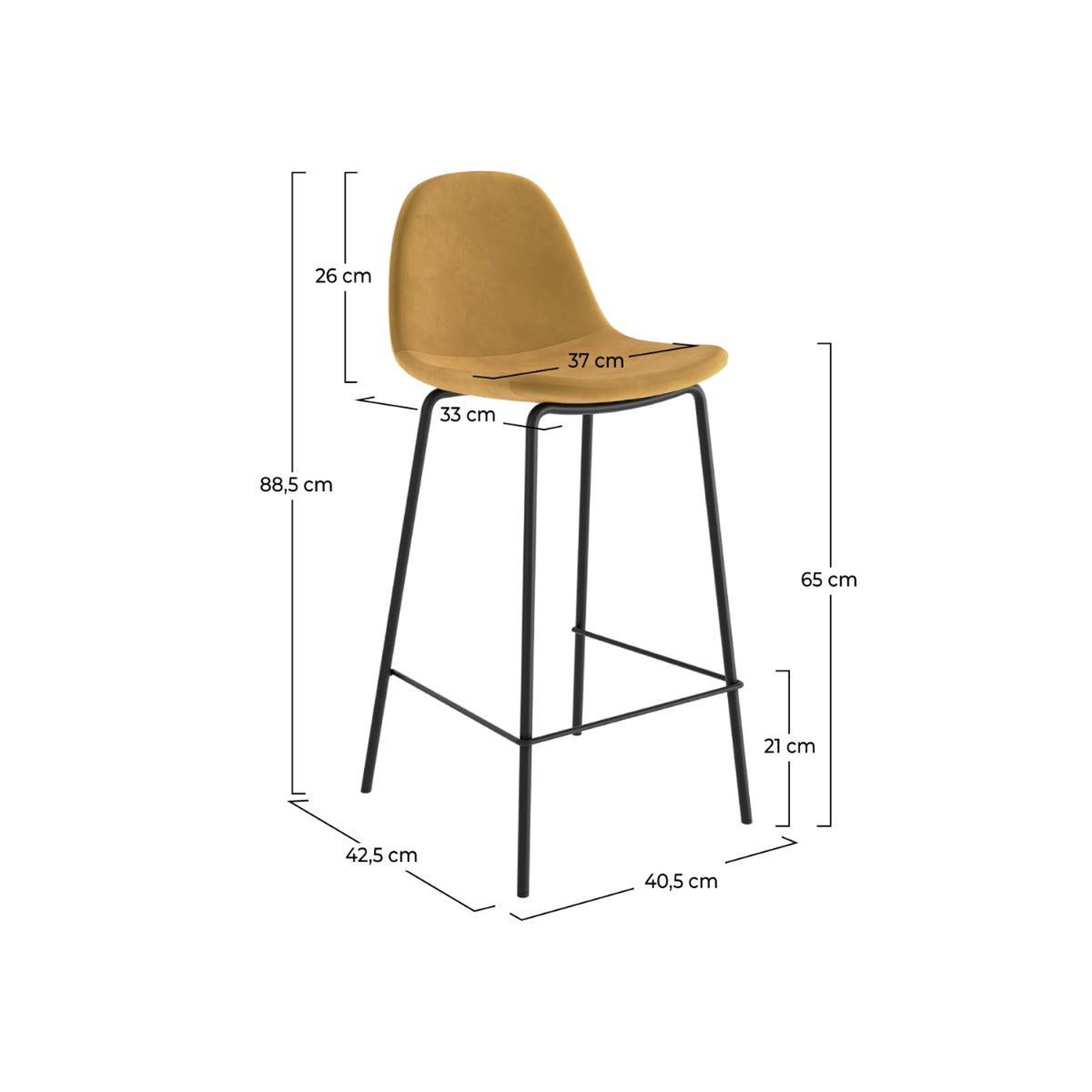 Voir la diapositive 4 : MAISON PAVANE Lot de 2 chaises pour îlot central 65 cm en velours jaune-henrik