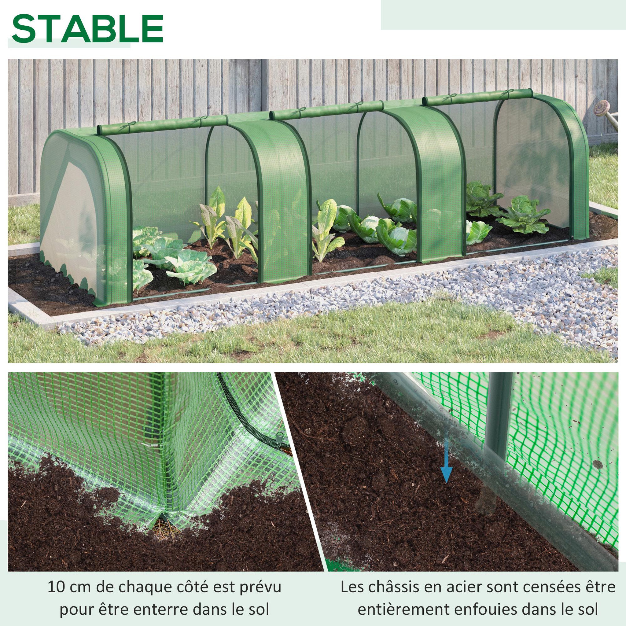 Voir la diapositive 5 : OUTSUNNY Mini serre de jardin serre à tomates 2,95l x 1l x 0,8h m acier pe haute densité 140 g/m² anti-uv 3 fenêtres zip enroulables vert