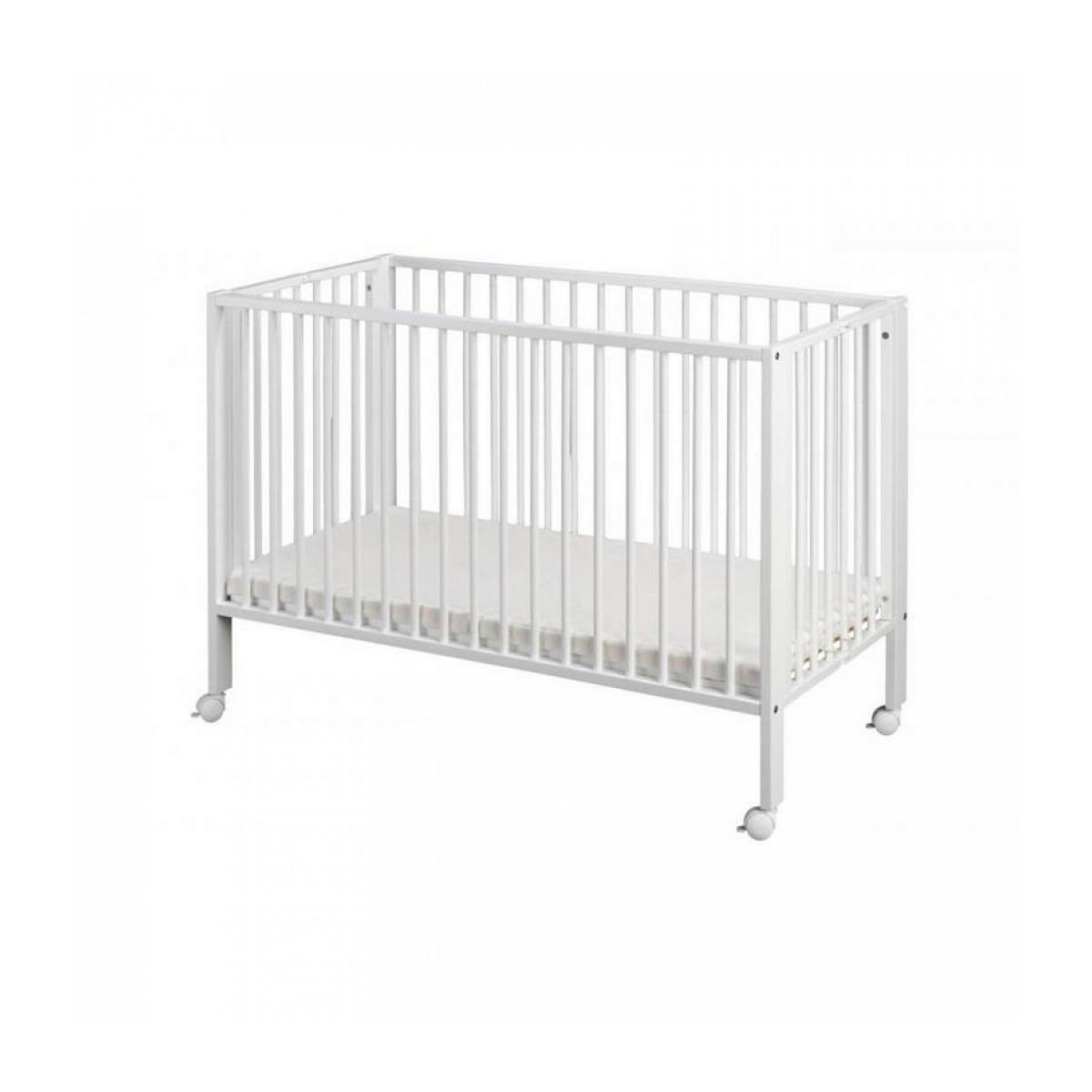 TISSI Lit bébé à barreaux pliable 60x120 cm en hêtre massif blanc