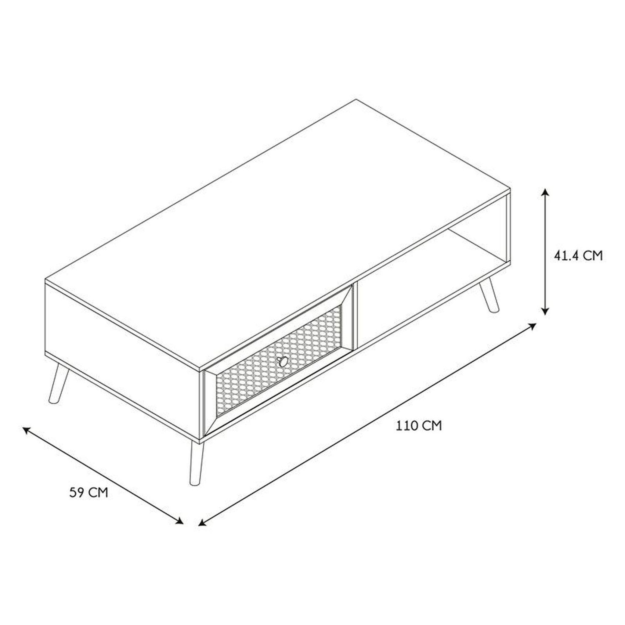 Voir la diapositive 3 : TOILINUX Table basse avec 1 tiroir, en cannage et panneaux de particules