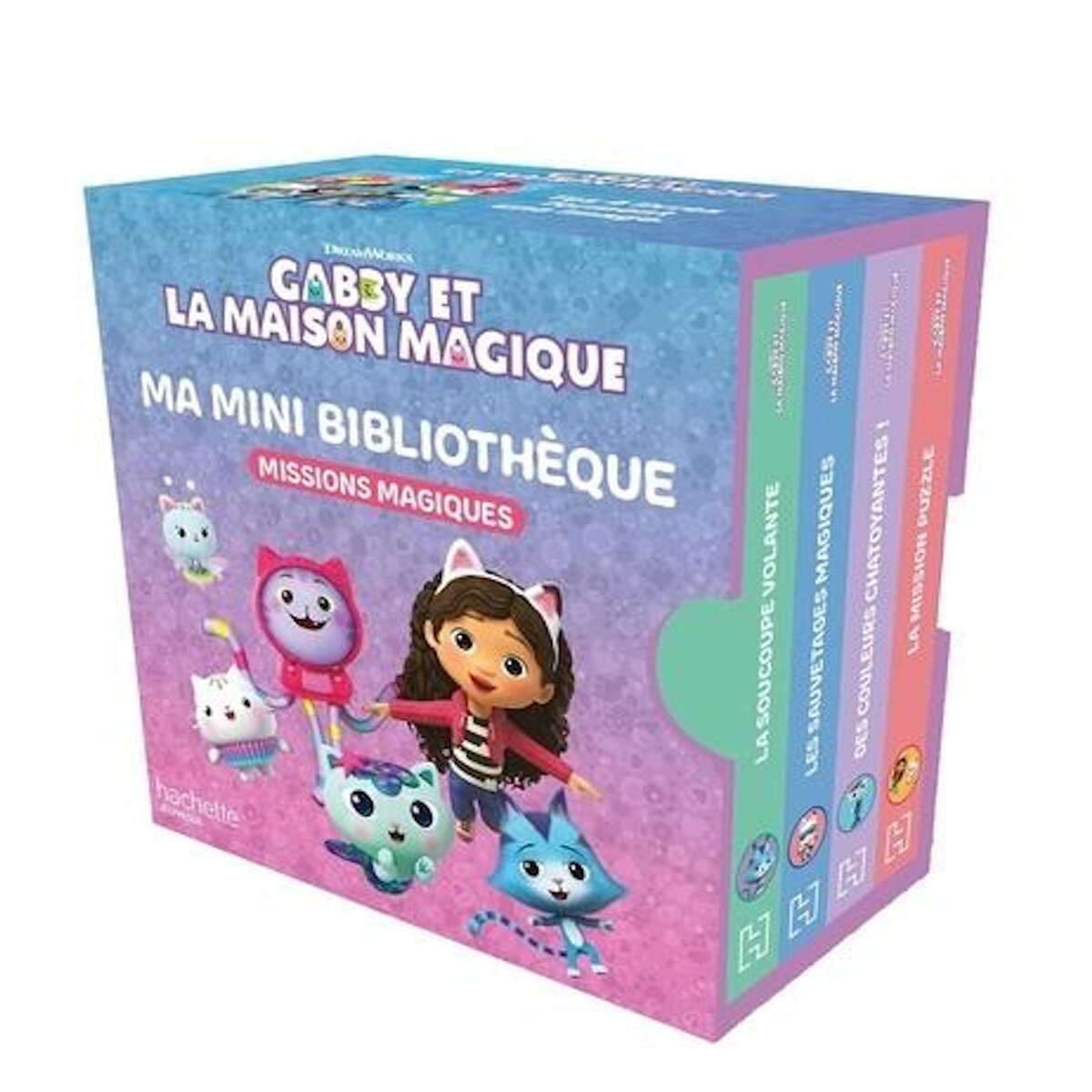 MA MINI BIBLIOTHEQUE GABBY ET LA MAISON MAGIQUE - MISSIONS MAGIQUES. COFFRET EN 4 VOLUMES : LA SOUCOUPE VOLANTE ; LES SAUVETAGES MAGIQUES ; DES COULEURS CHATOYANTES ! ; LA MISSION PUZZLE, Hachette Jeunesse