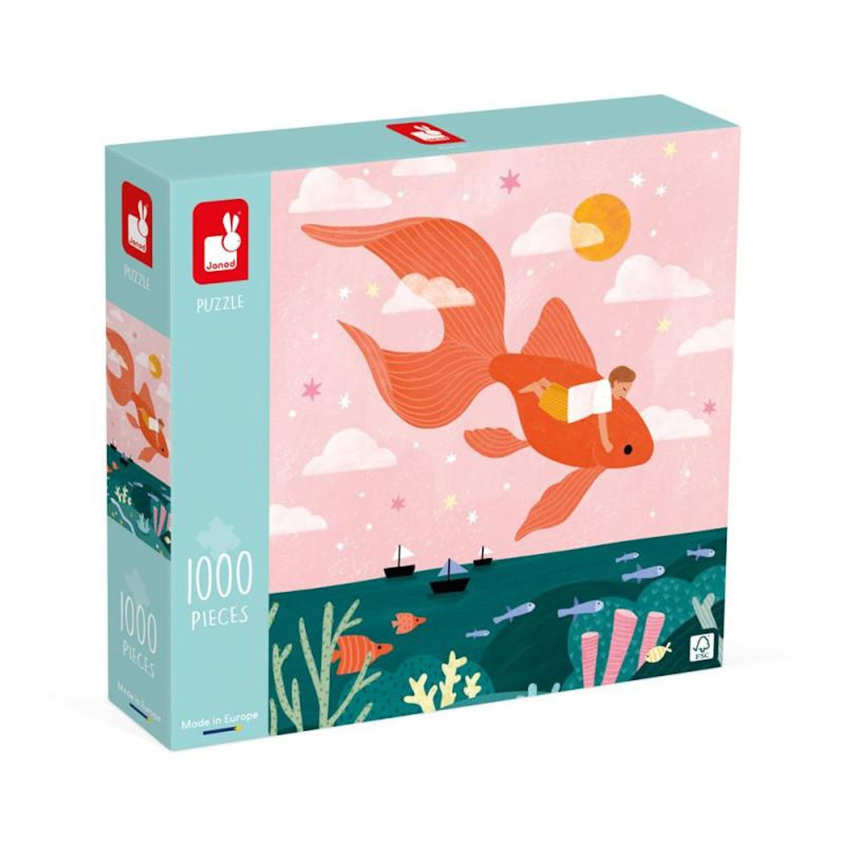 JANOD Puzzle adulte 1000 pièces – Rêve en mer – Illustration marine poétique – Univers océan et voyage – Janod