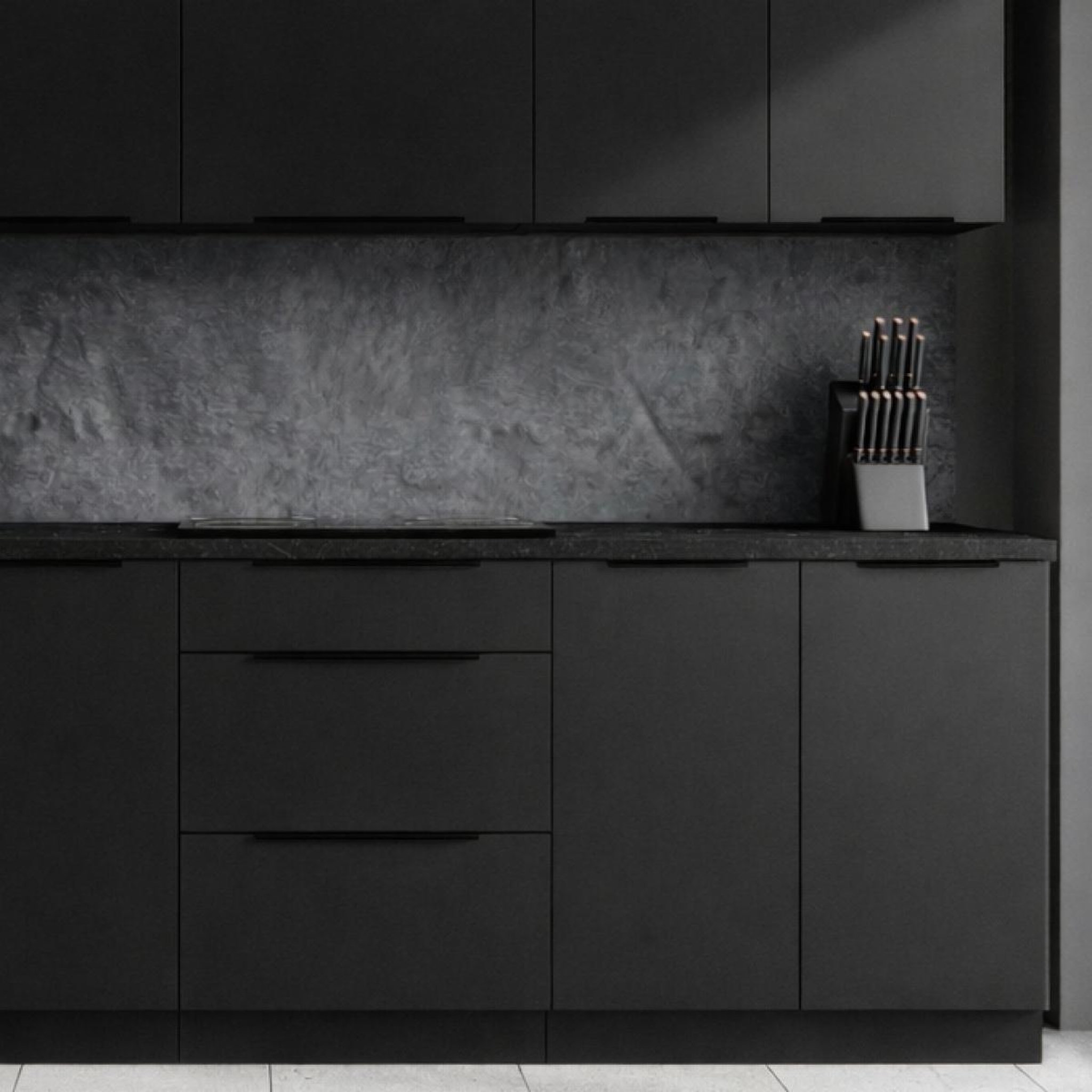Voir la diapositive 4 : JLC KREATION Cuisine complète moderne noire 260cm MAO