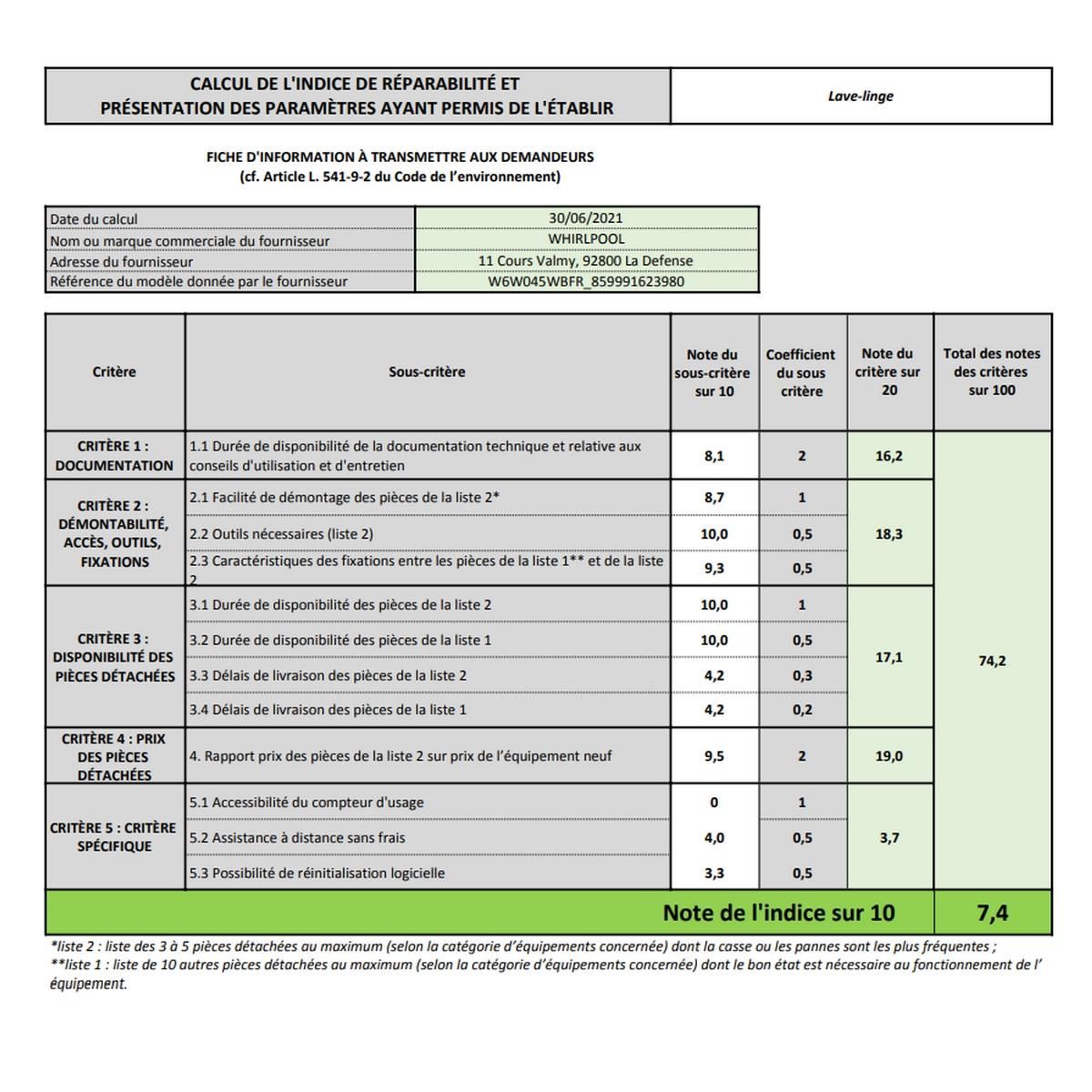 Whirlpool Lave-linge hublot 10kg 1400 tours/min blanc - W6W045WBFR