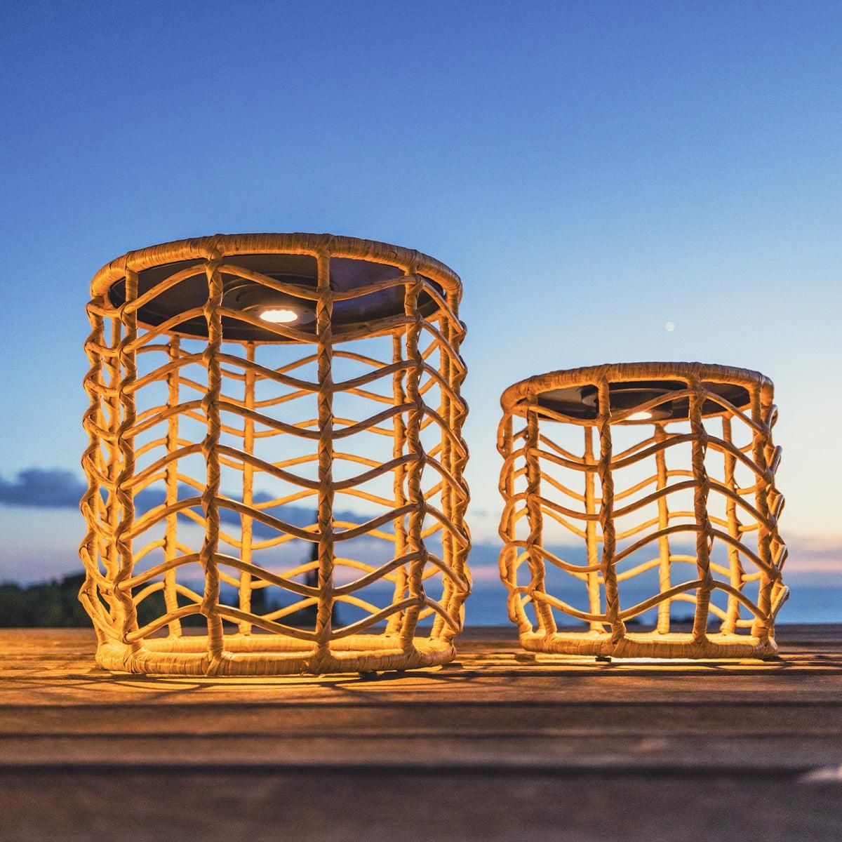 Lumisky Lot de 2 tables basses solaire NERITA Bois Poly rotin 35 cm et 45 cm