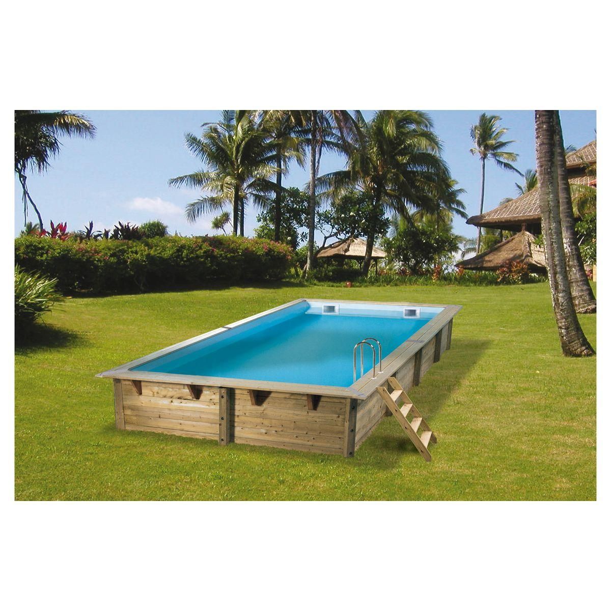 UBBINK Piscine hors sol bois rectangulaire - 300x555x140cm - Liner Bleu -SUNWATER