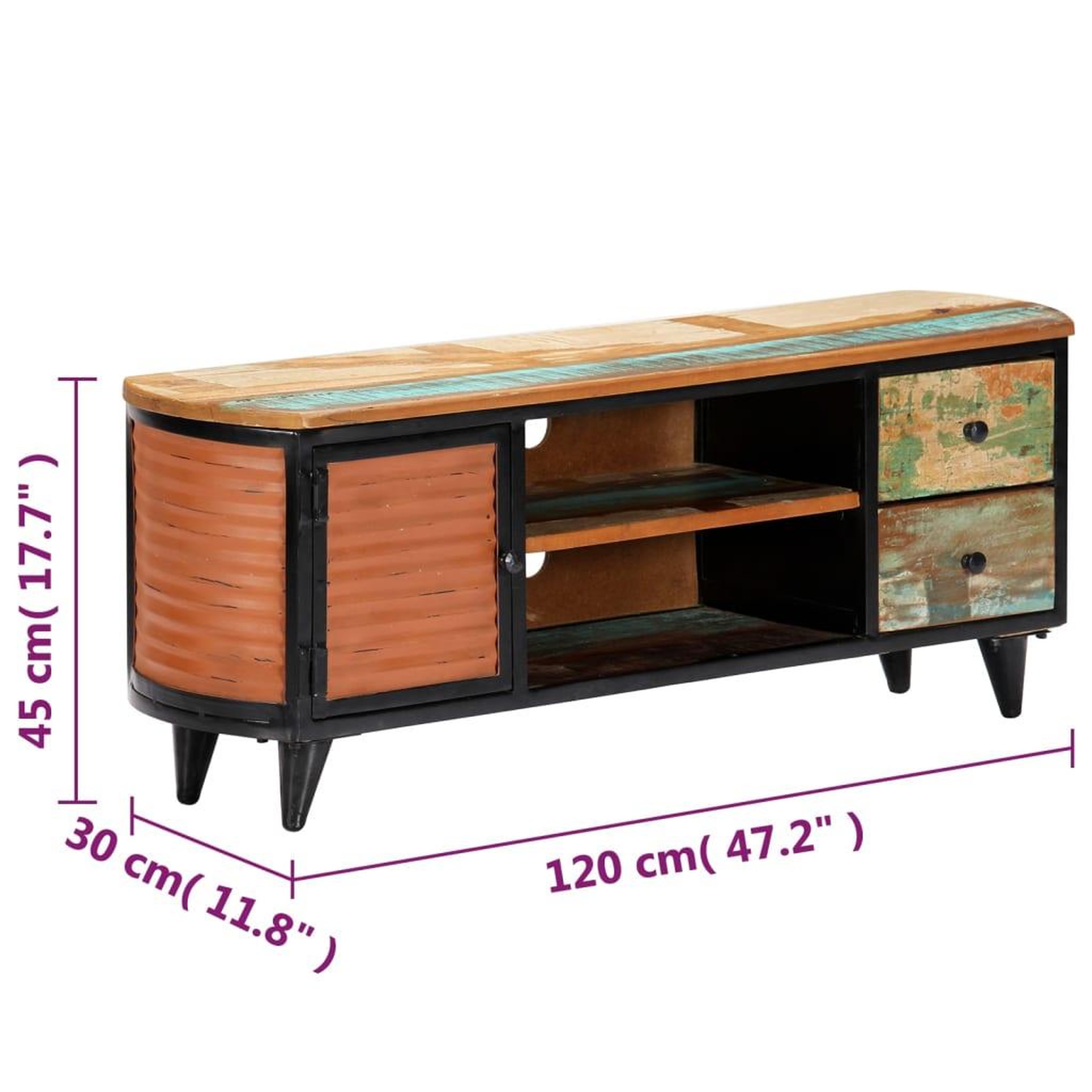 Voir la diapositive 6 : VIDAXL Meuble TV 120x30x45 cm Bois de recuperation massif