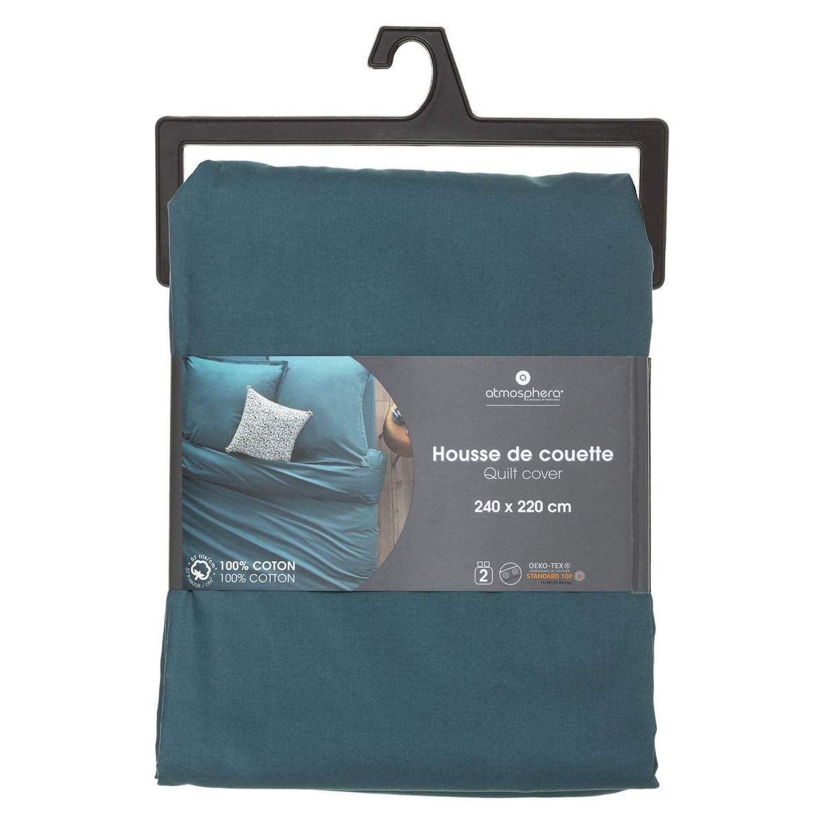 ATMOSPHERA Housse de couette 2 places en coton fermeture boutons