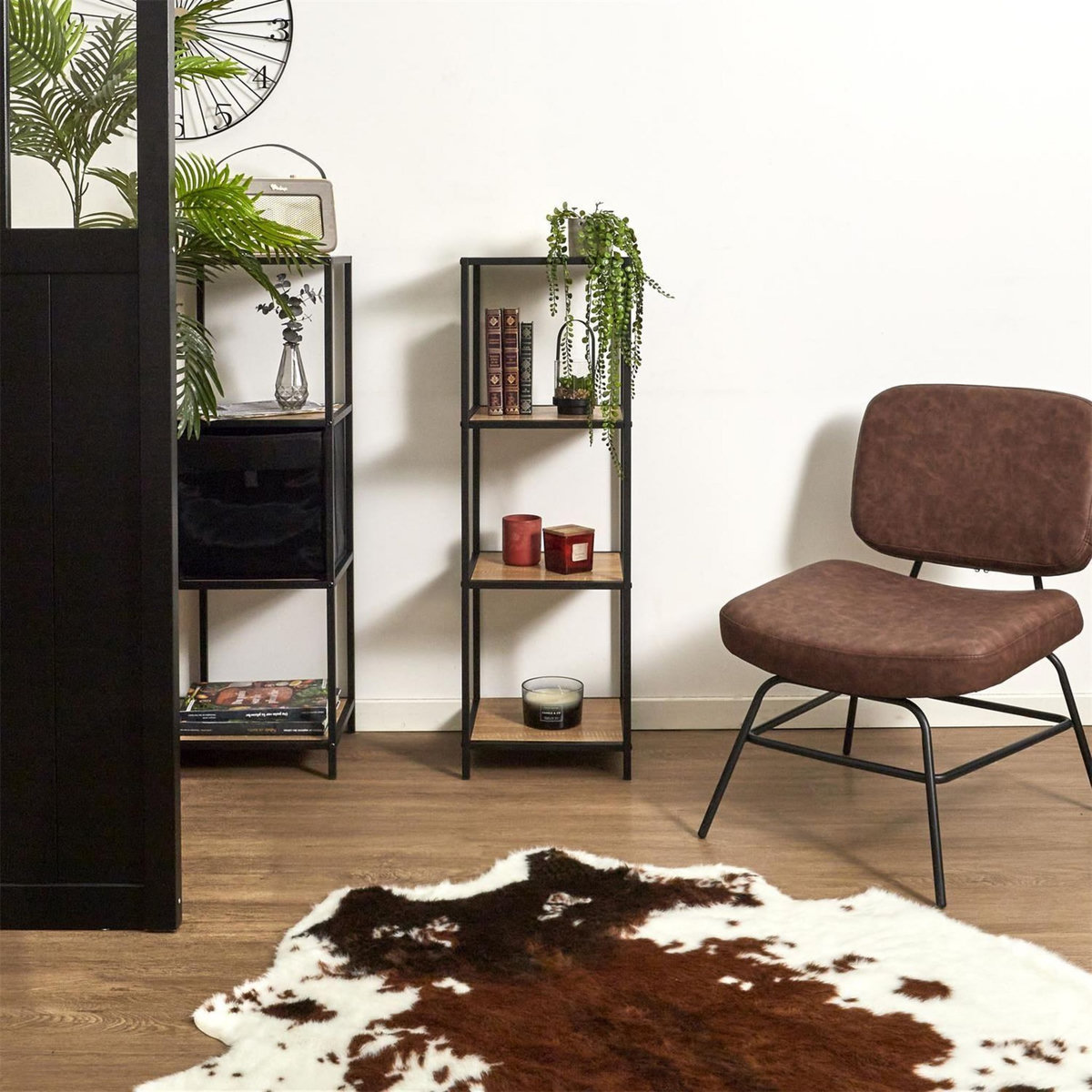 The Home Deco Factory Etagère 3 cases Kalo en bois et métal - Marron et noir