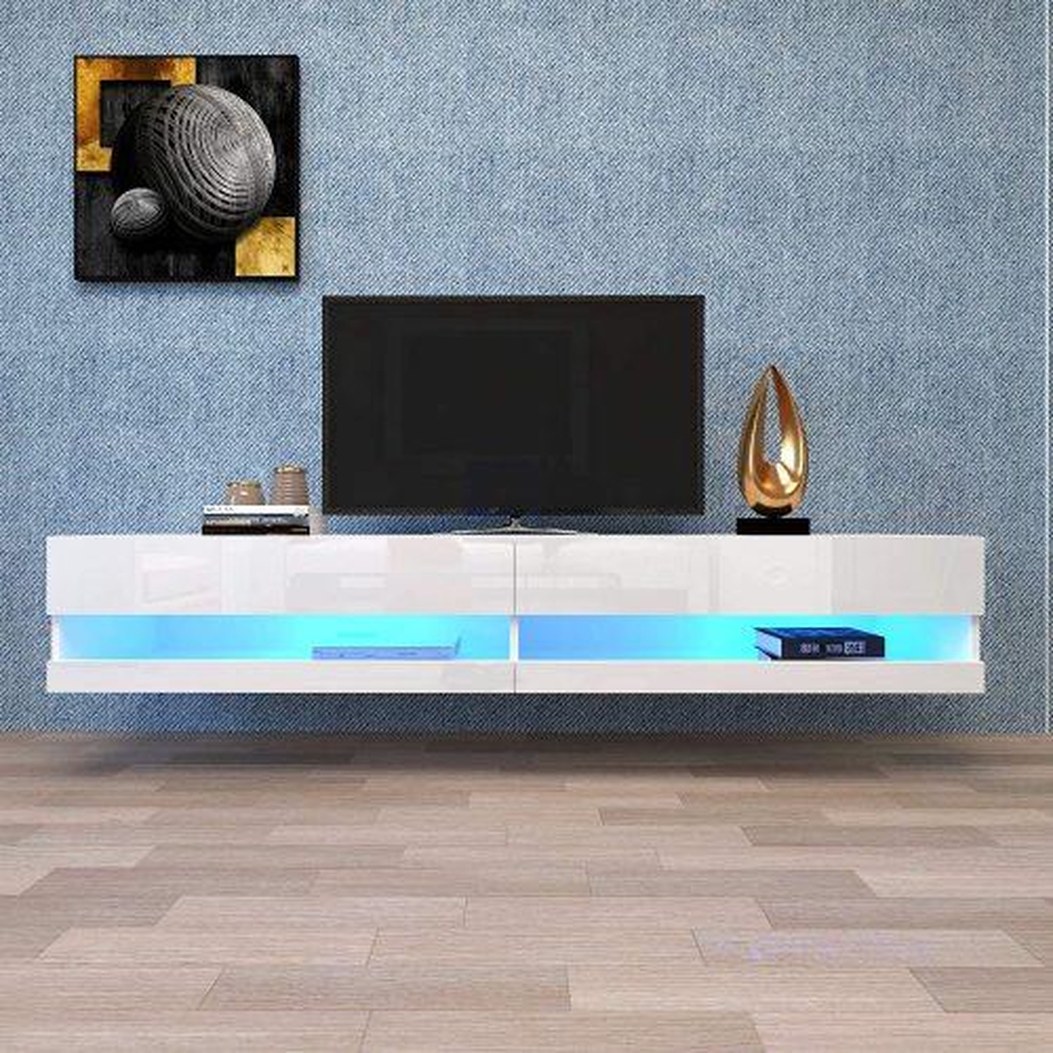 Voir la diapositive 2 : MERAX Meuble tv suspendu blanc 140 cm led mdf