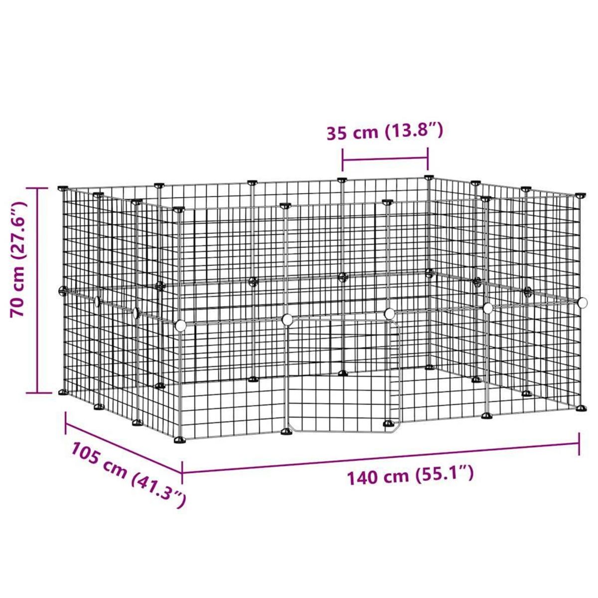 VIDAXL Cage animaux de compagnie a 28 panneaux et porte Noir 35x35 cm