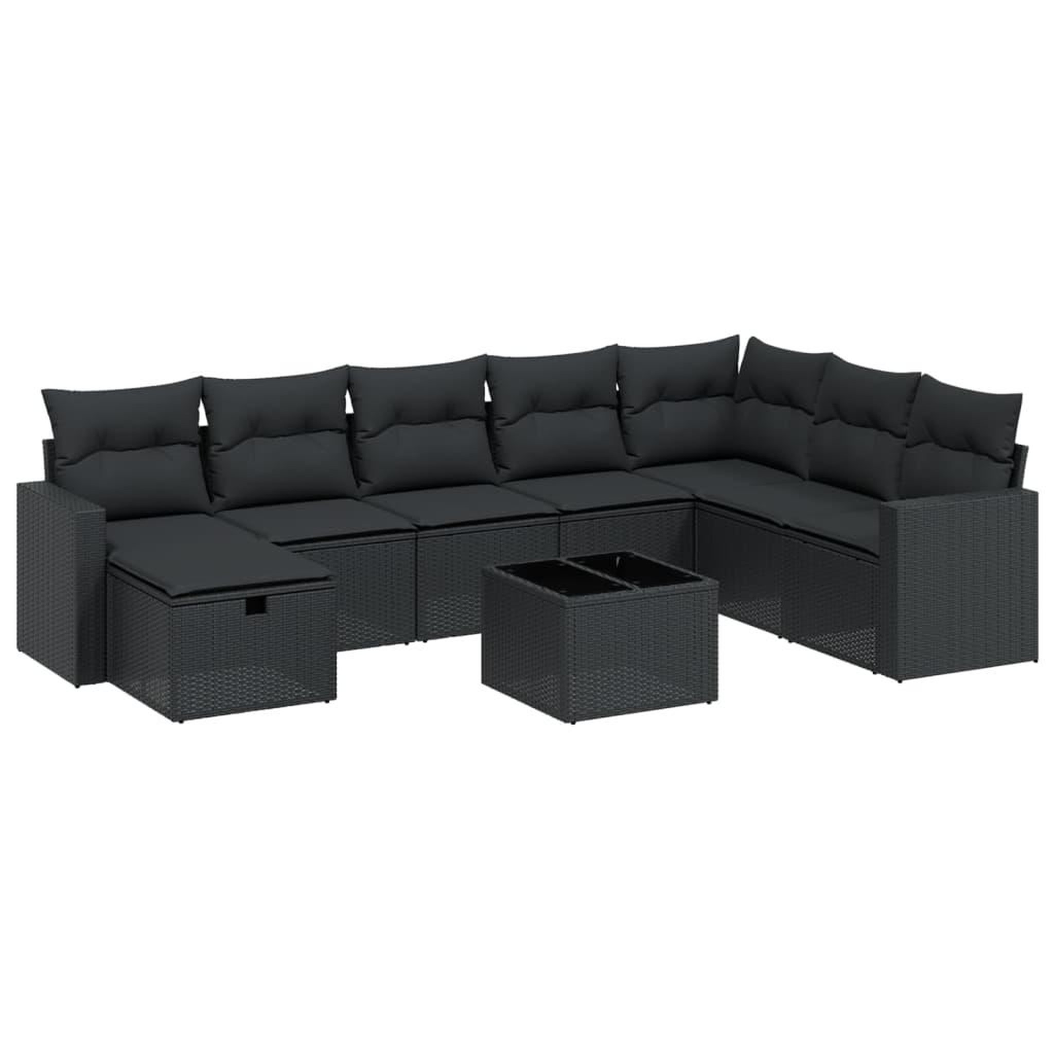 Voir la diapositive 2 : VIDAXL Salon de jardin 9 pcs avec coussins noir resine tressee