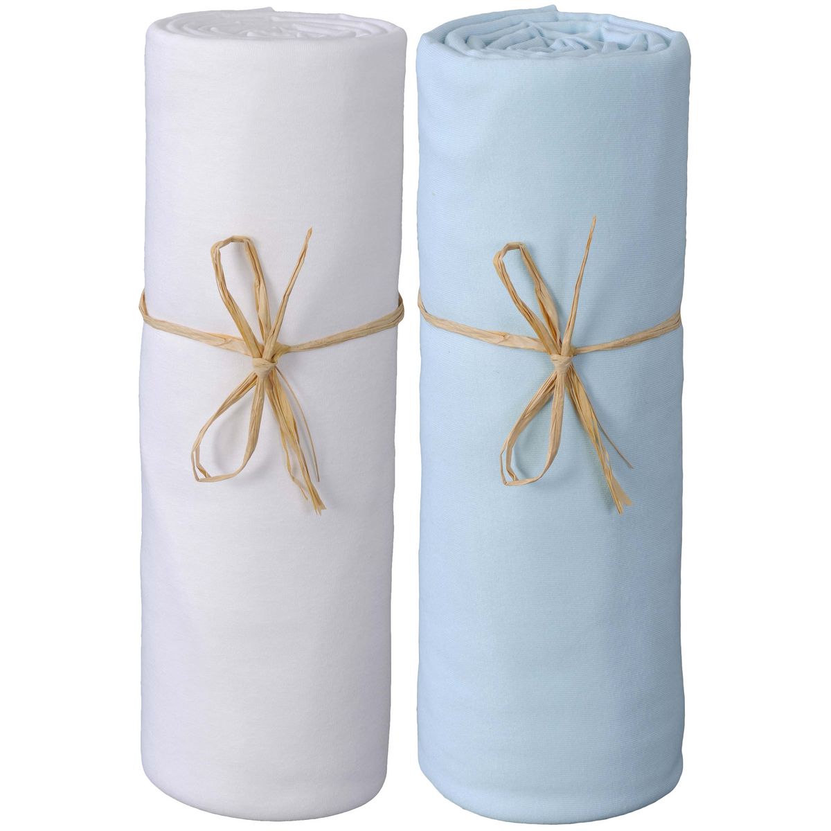 PTIT BASILE Lot x2 draps housse jersey extensible coton Bio blanc/bleu