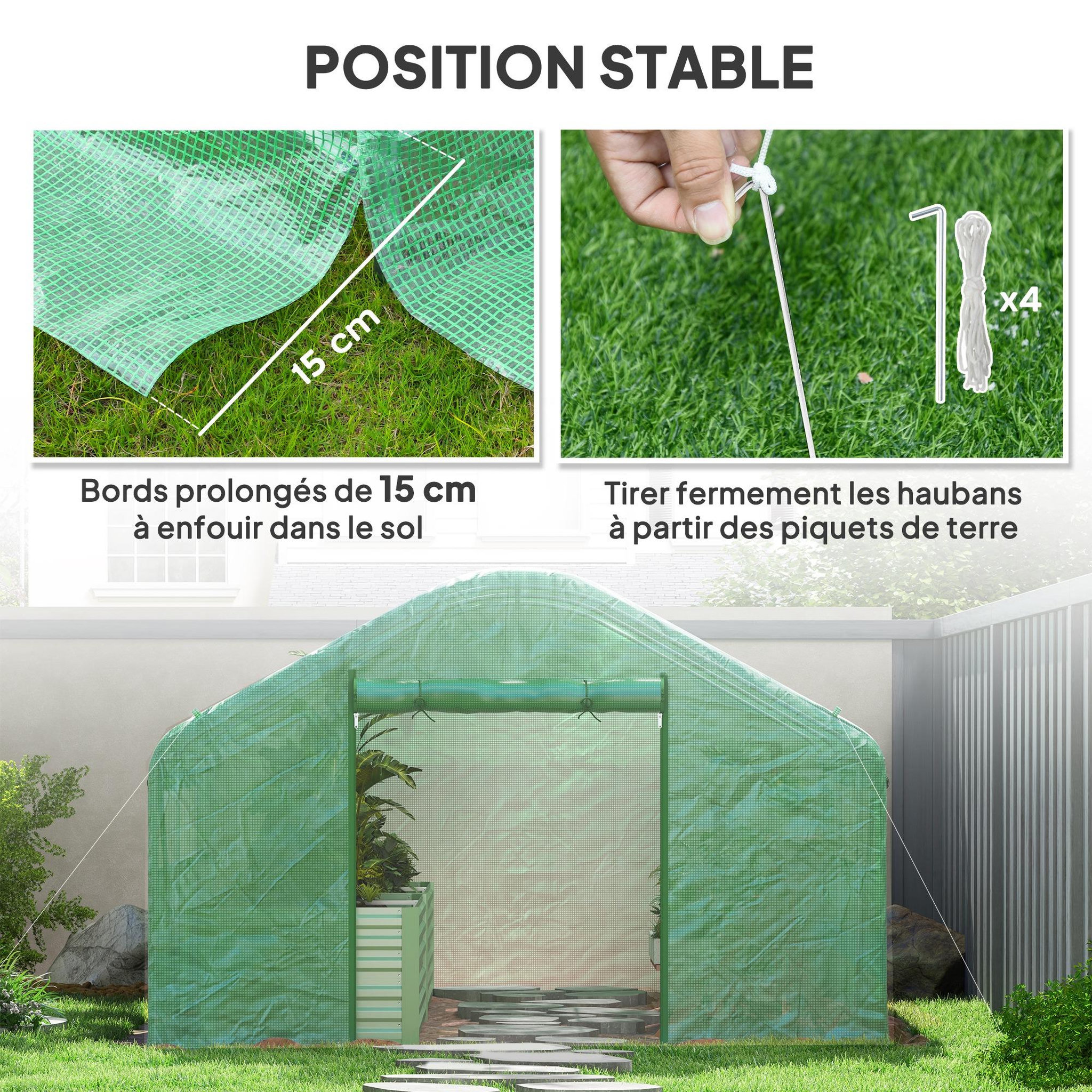 Voir la diapositive 5 : OUTSUNNY Serre de jardin 12 m² - serre tunnel 4 x 3 x 2 m porte 2 grandes fenêtres enroulables maillées acier galvanisé pe blanc