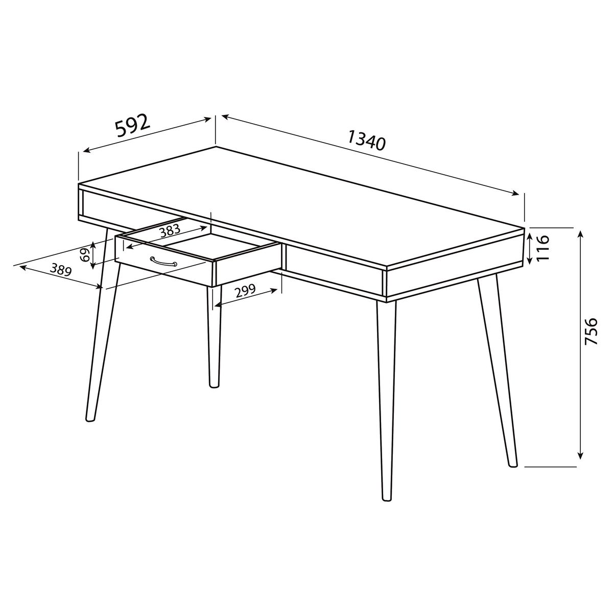 Bureau 1 tiroir L134cm PANORAMA