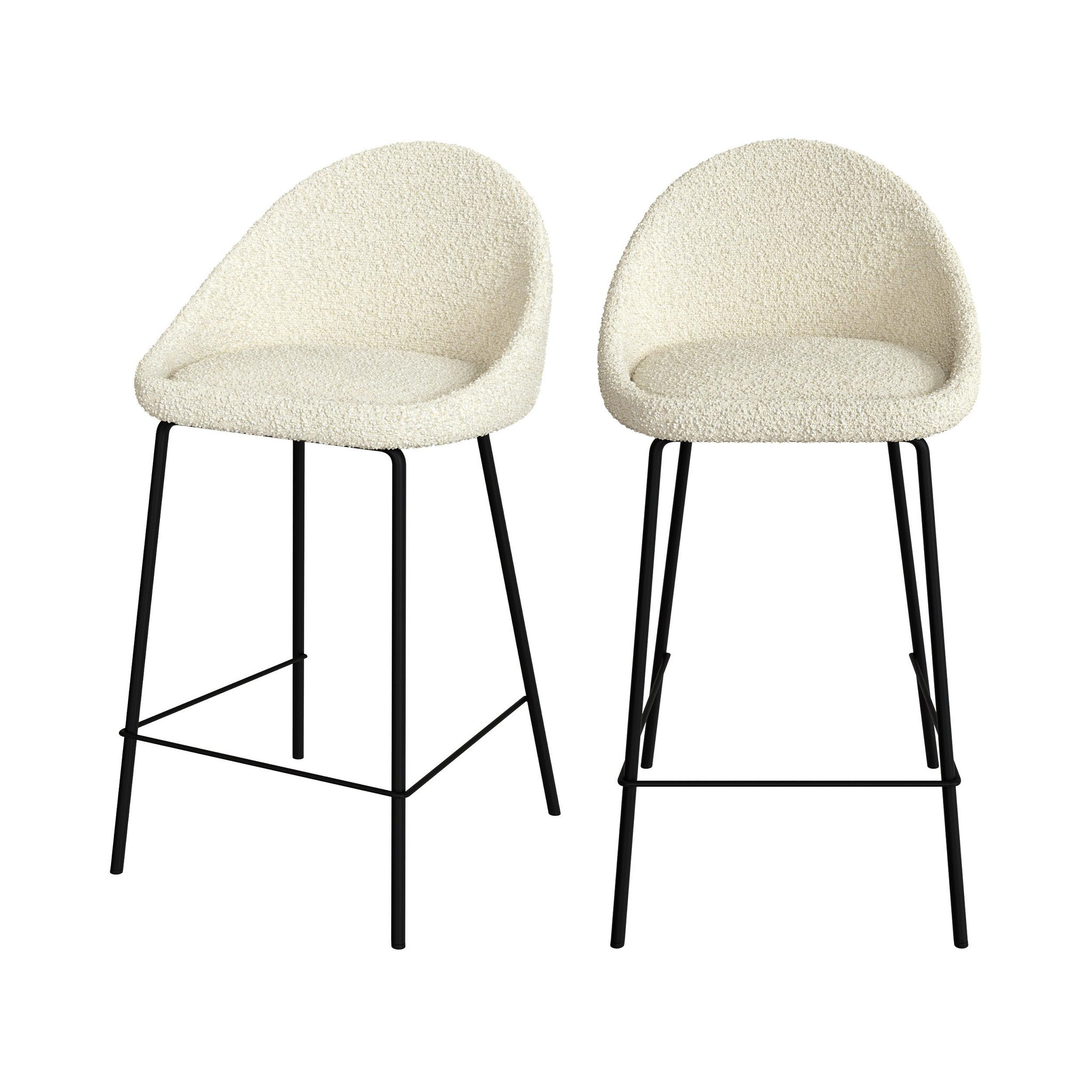 MAISON PAVANE Lot de 2 chaises pour îlot central 65 cm en tissu bouclette blanc-misty