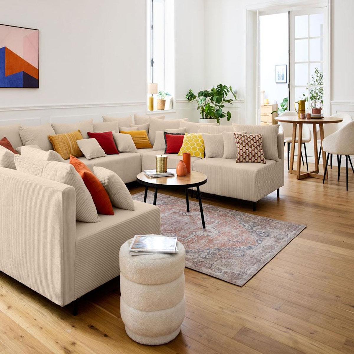 LISA DESIGN Edinburg - canapé modulable panoramique 8 places - en velours côtelé