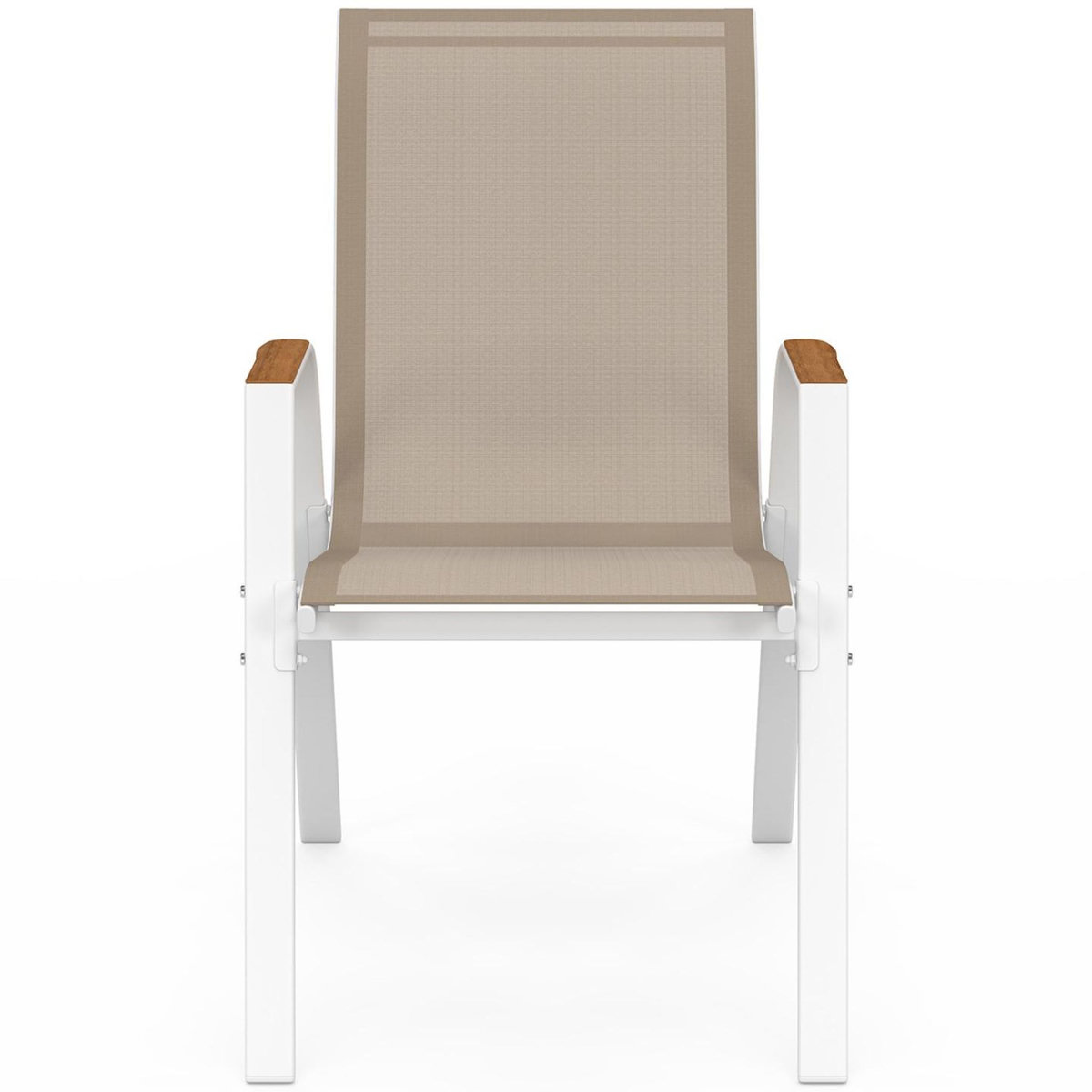 ID MARKET Lot de 4 chaises de jardin NOUMEA métal et textilène empilables blanc et bois