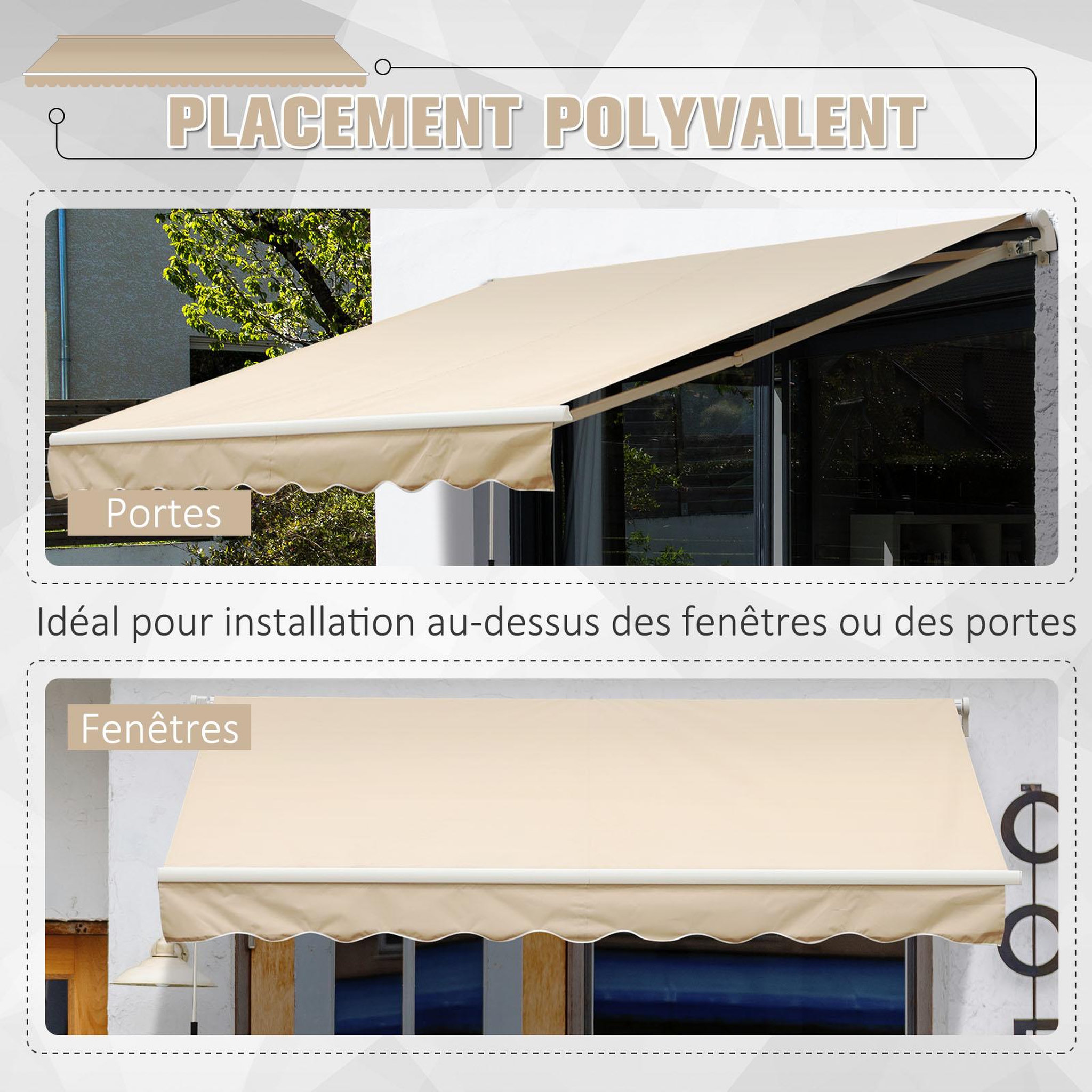 Voir la diapositive 3 : OUTSUNNY Store banne manuel rétractable alu. polyester imperméabilisé haute densité 4 x 2,5 m beige