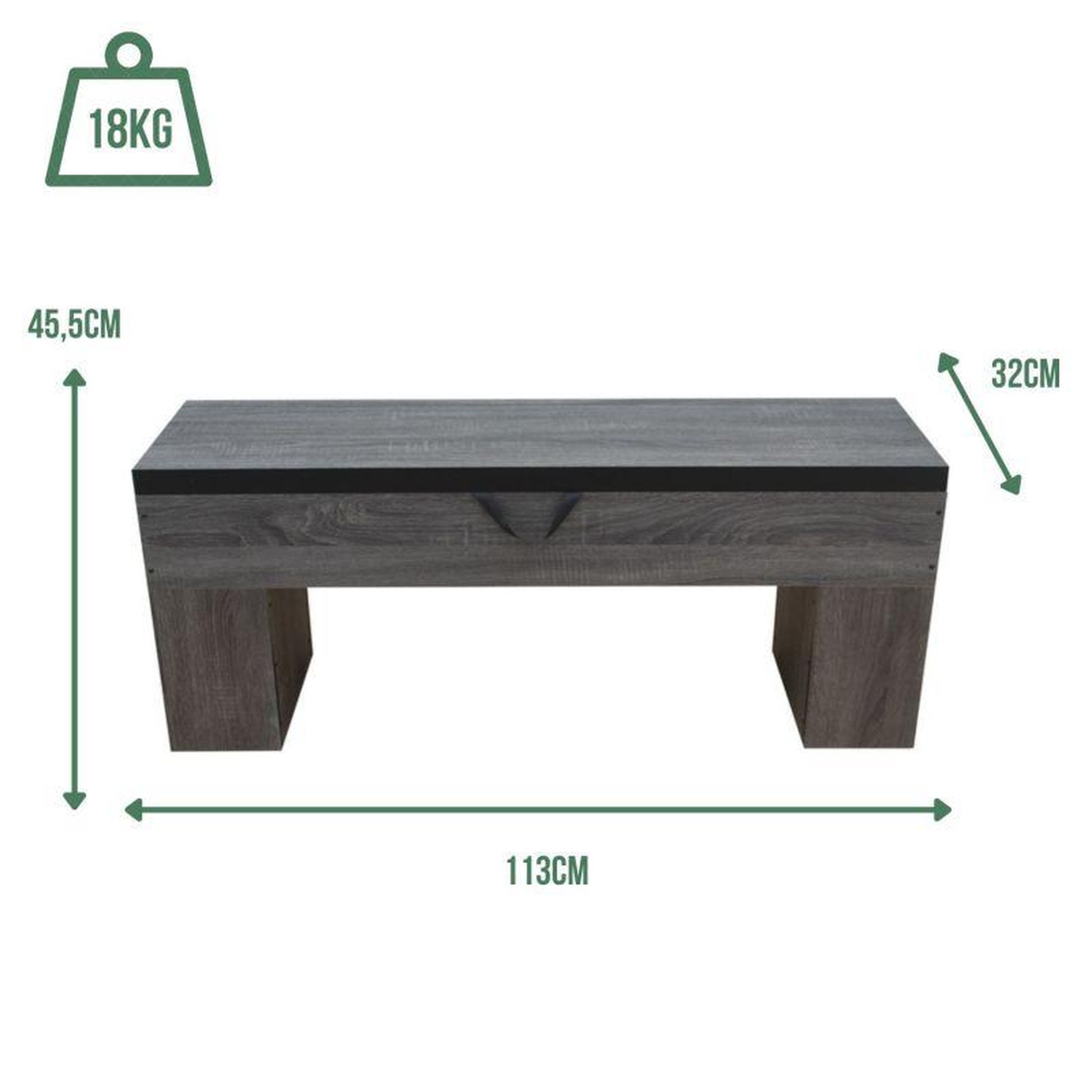 Voir la diapositive 3 : SOKKER Banc Bois avec rangement -113 x 32 x 45.5 cm-Classic