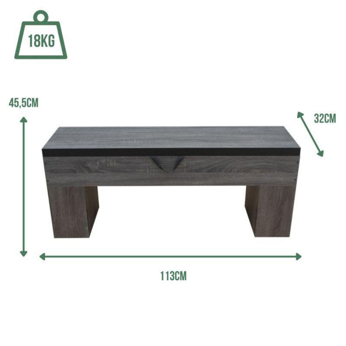 SOKKER Banc Bois avec rangement -113 x 32 x 45.5 cm-Classic