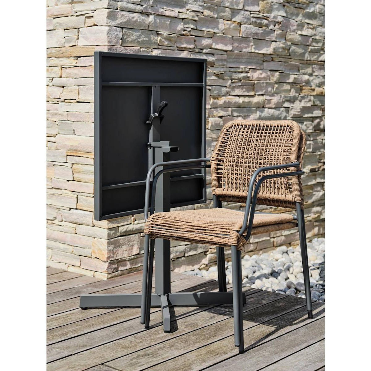 Paris Prix Ensemble Table de jardin & 2 Fauteuils  Louise & Marceau  74cm Anthracite & Marron