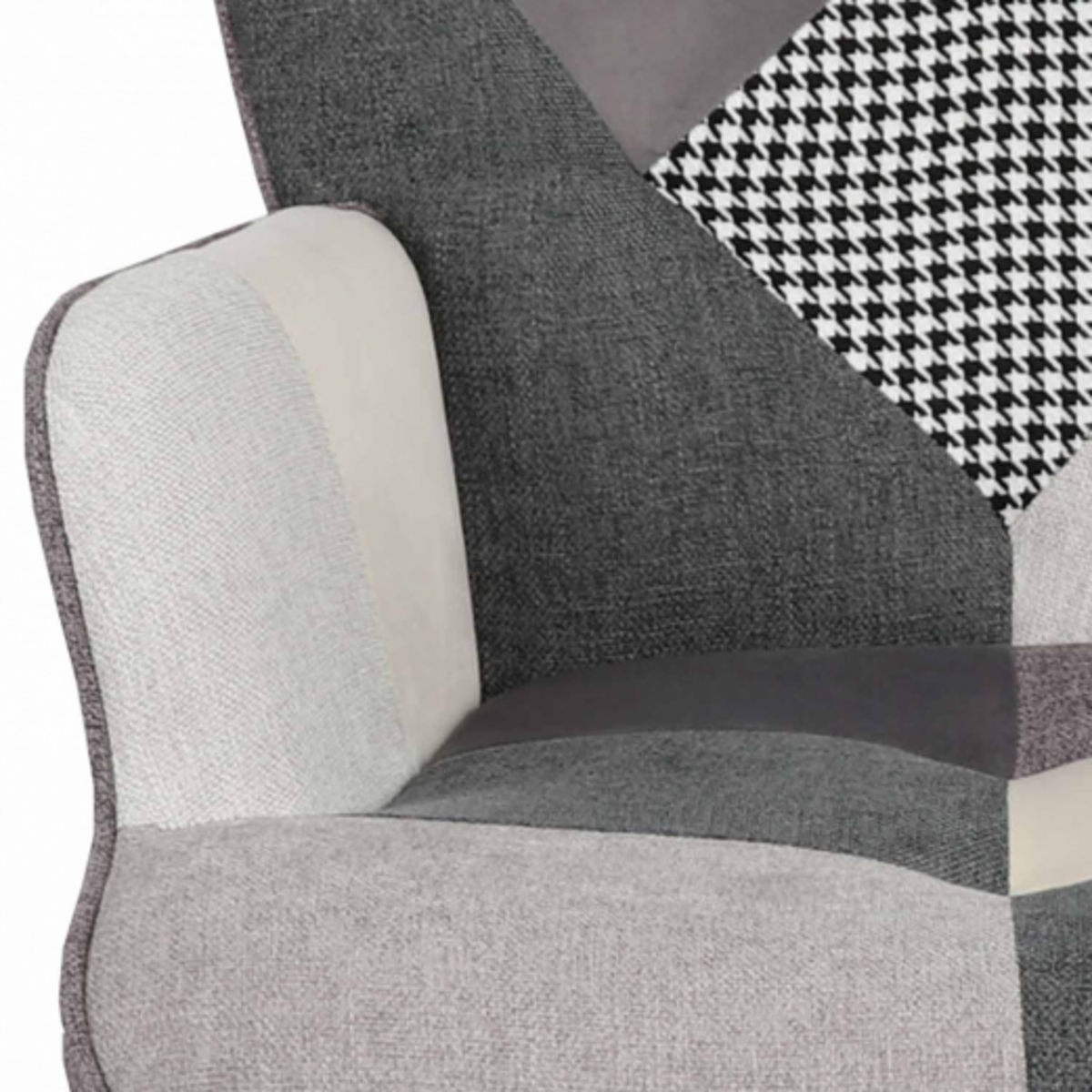 ID MARKET Fauteuil scandinave IVAR en tissu patchwork noir, gris et blanc