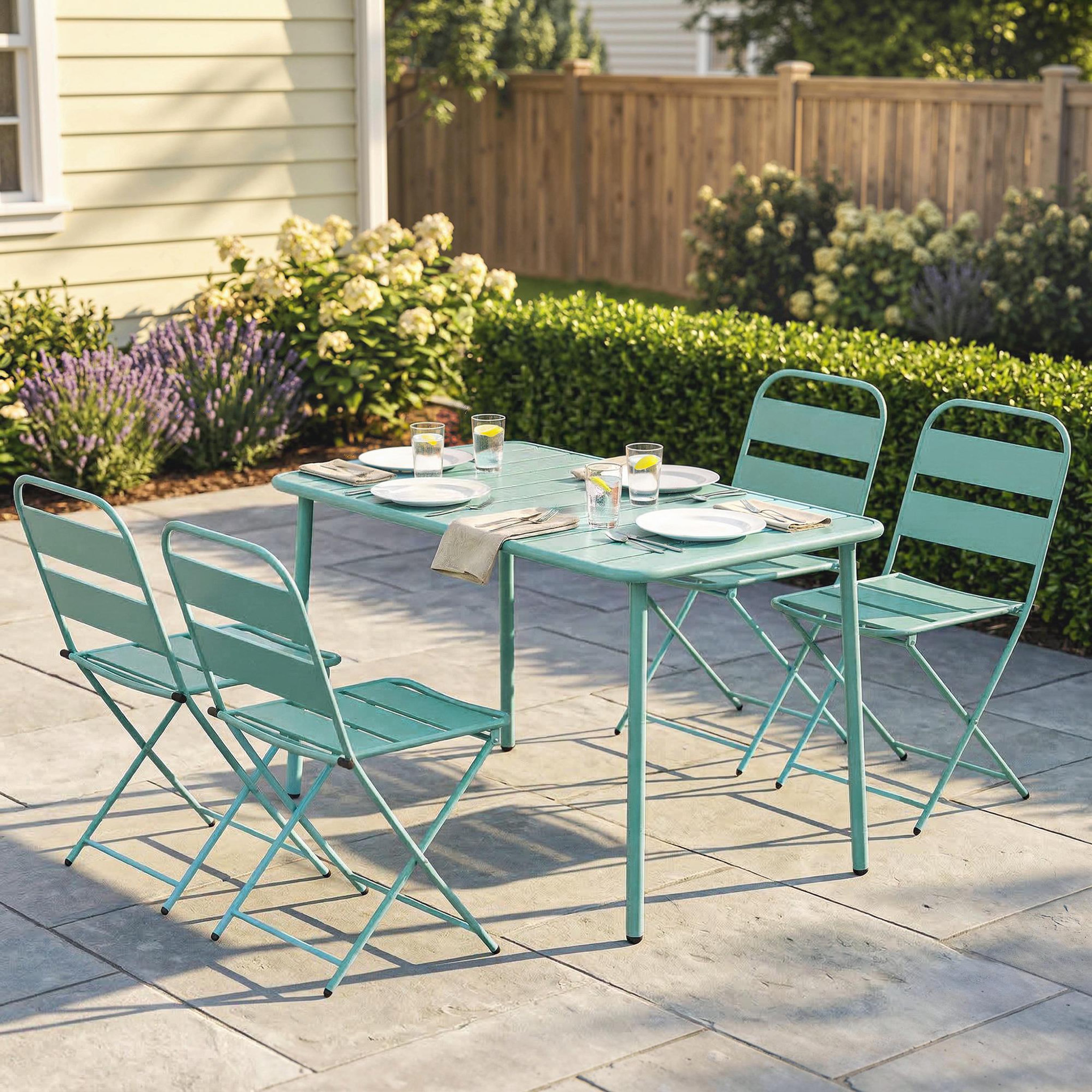 Voir la diapositive 2 : OUTSUNNY Salon de jardin 4 personnes pliant métal vert