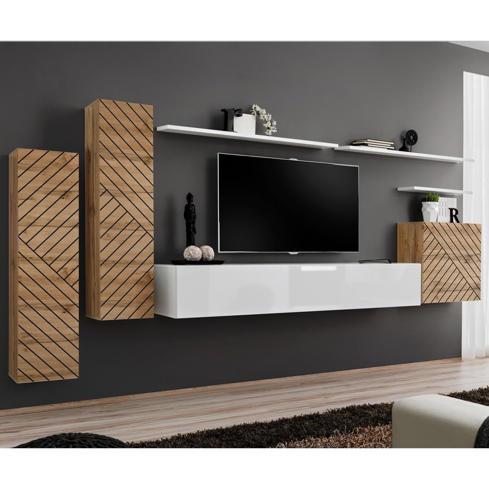 Paris Prix Ensemble meuble tv  switch lamel i  330cm blanc & naturel