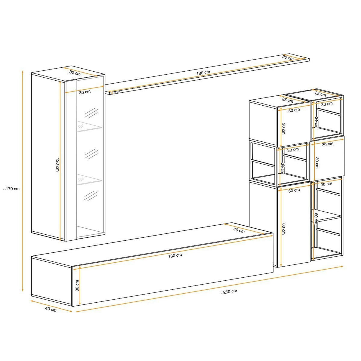 Paris Prix Ensemble Meuble TV Design  Switch II  250cm Blanc & Noir