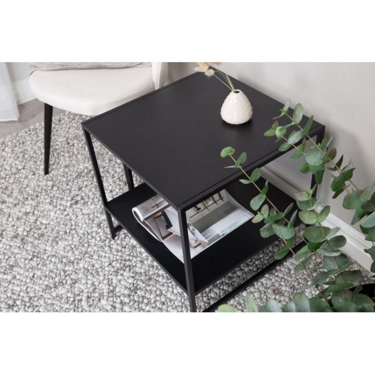 Paris Prix Table d'Appoint Avec Étagère  Staal  50cm Noir