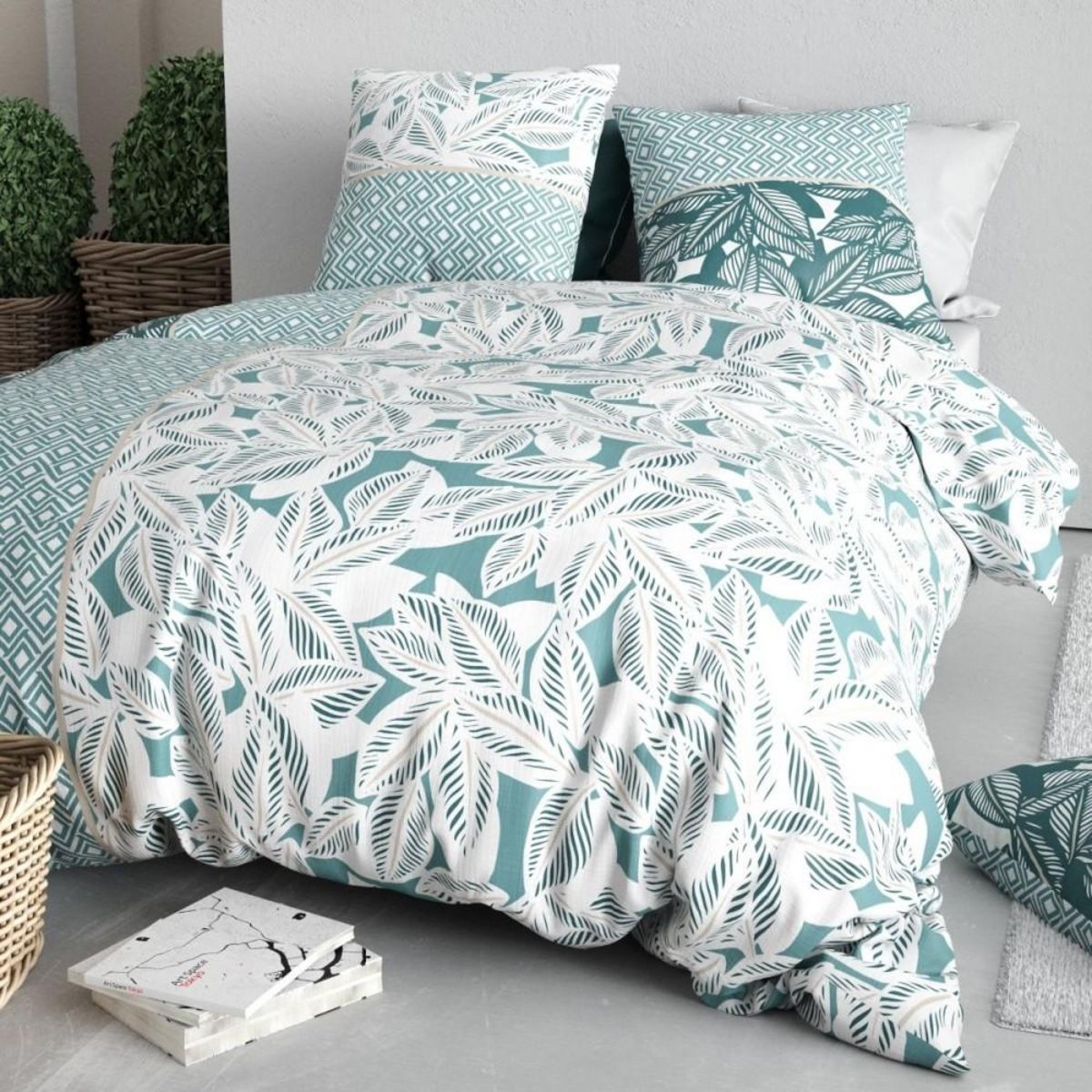 ATELIER DU COTON Housse de couette 240x220 + 2 taies en coton 57 fils