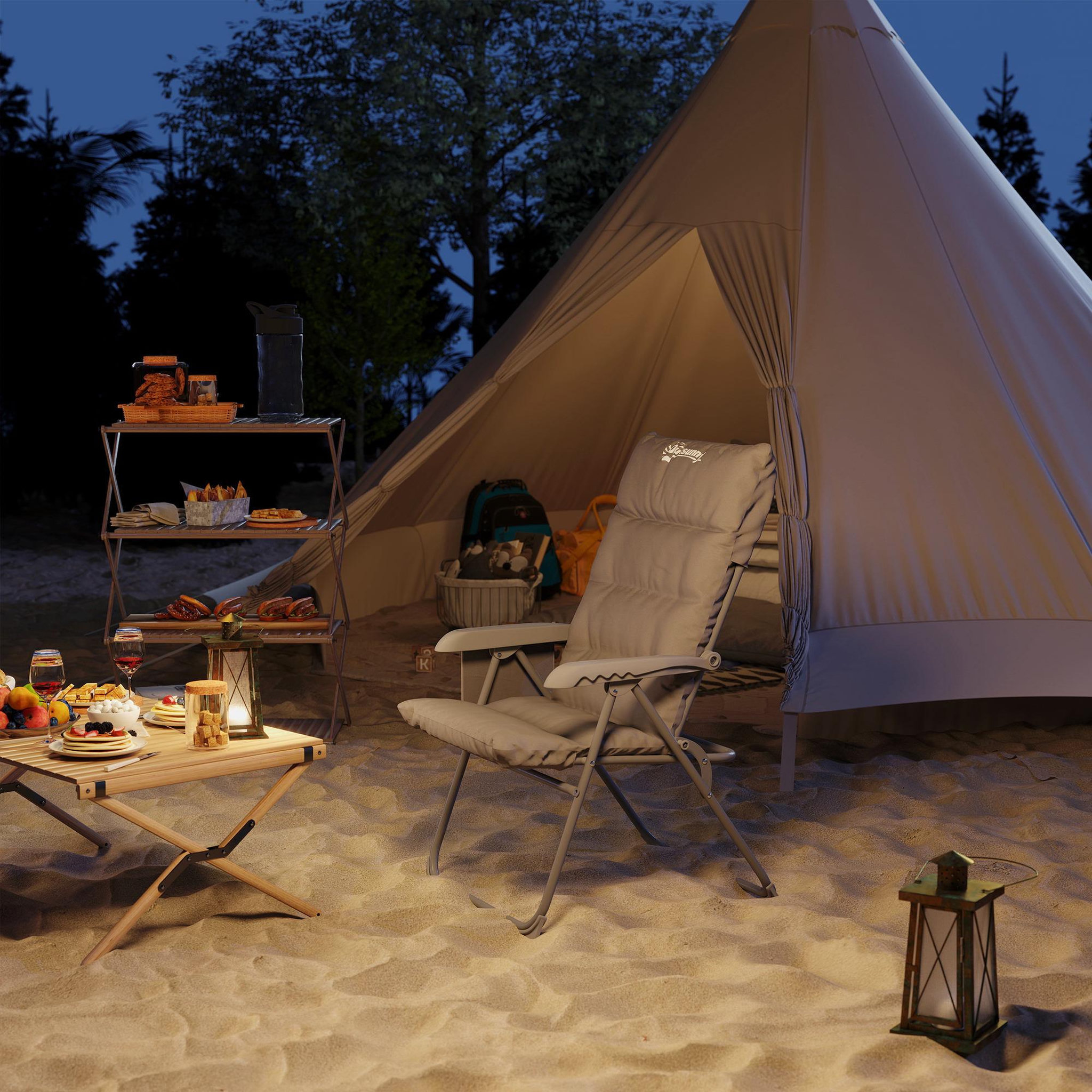 Voir la diapositive 2 : OUTSUNNY Chaise de camping pliante rembourrée inclinable grand confort gris