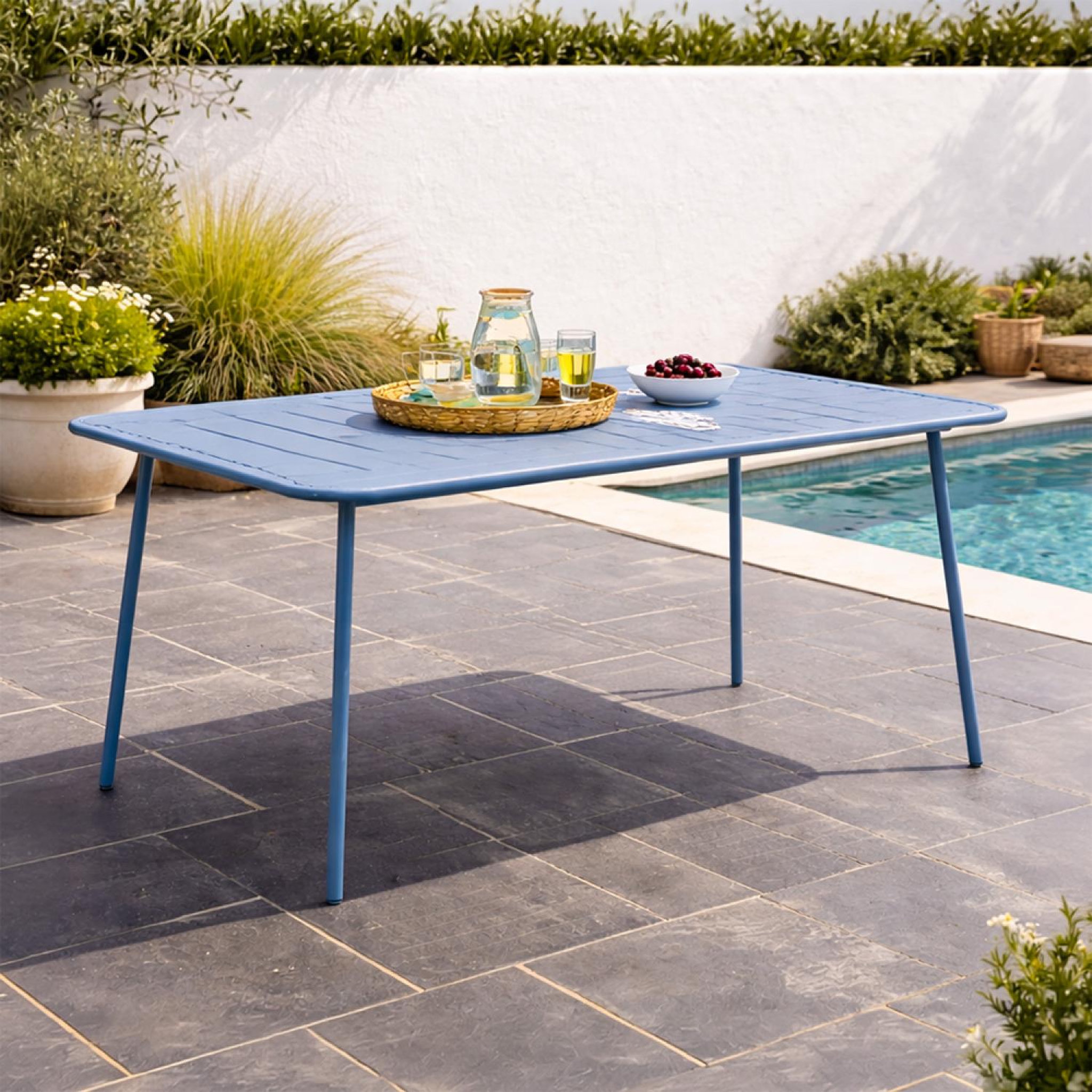 Voir la diapositive 5 : CONCEPT USINE Table de jardin 6 places 160cm bleu bergame