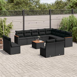 VIDAXL Salon de jardin avec coussins 13 pcs noir resine tressee
