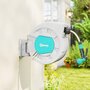 Voir la diapositive 2 : OUTSUNNY Dévidoir mural enrouleur automatique pivotant 180° tuyau 35 + 2 m avec lance arrosage 7 modes support mural intégré gris clair bleu
