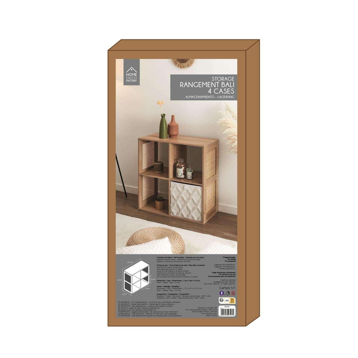 The Home Deco Factory Etagère de rangement 4 cases Bali en cannage - Marron