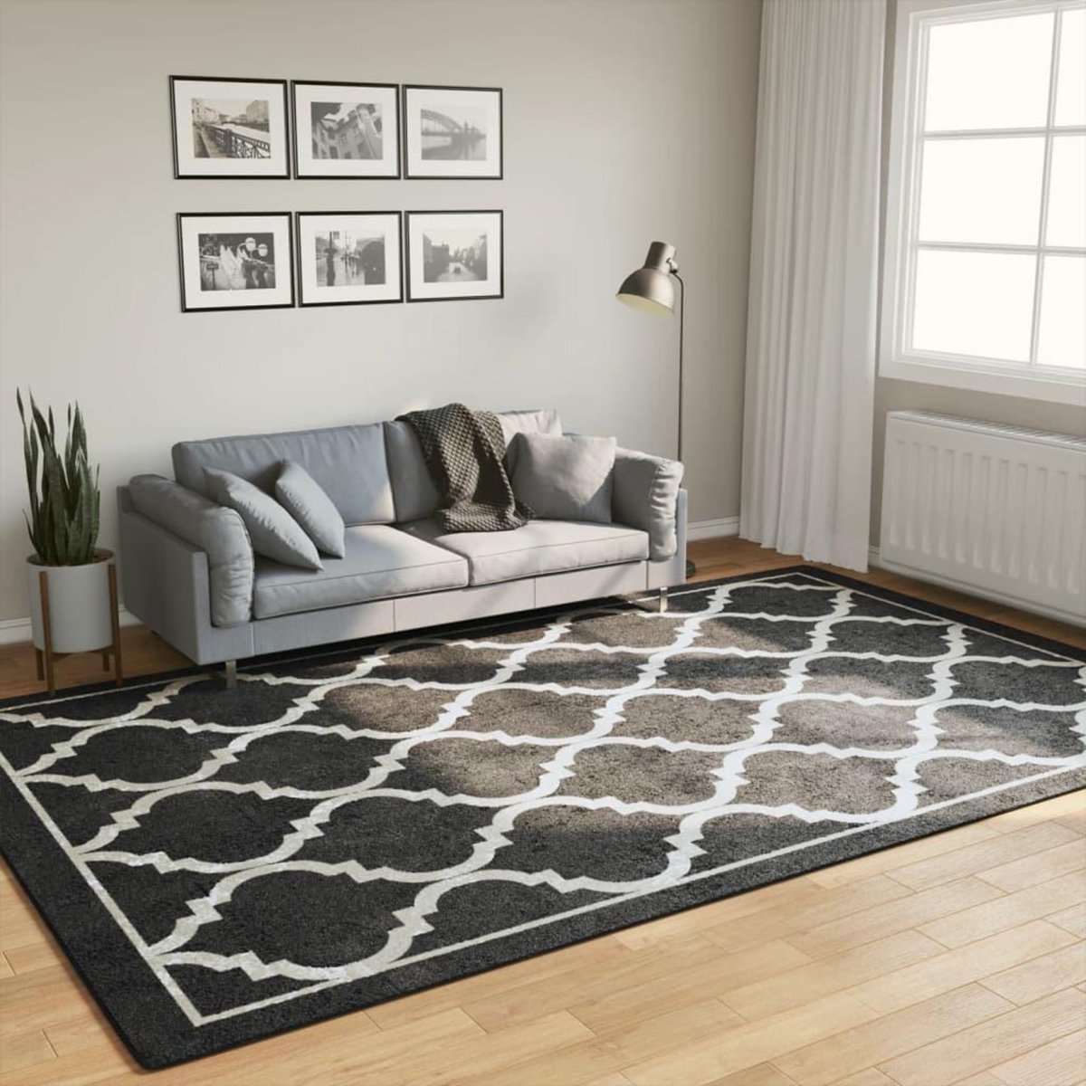 VIDAXL Tapis lavable noir et blanc 190x300 cm antiderapant