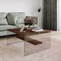 Voir la diapositive 5 : TOILINUX Table basse carrée 1 étagère en bois de pin et sa structure en verre - Marron