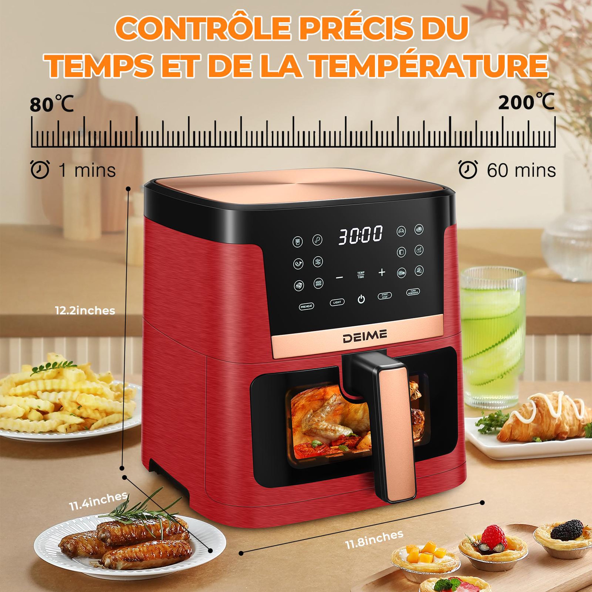 Voir la diapositive 2 : DEIME DEIME - 1800 w 12 programmes avec vitre de cuisson – rouge métallisé