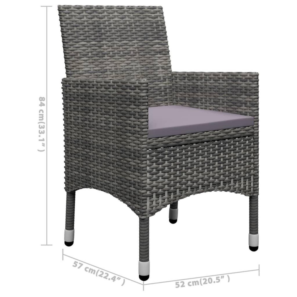 VIDAXL Ensemble a manger de jardin 3 pcs Gris