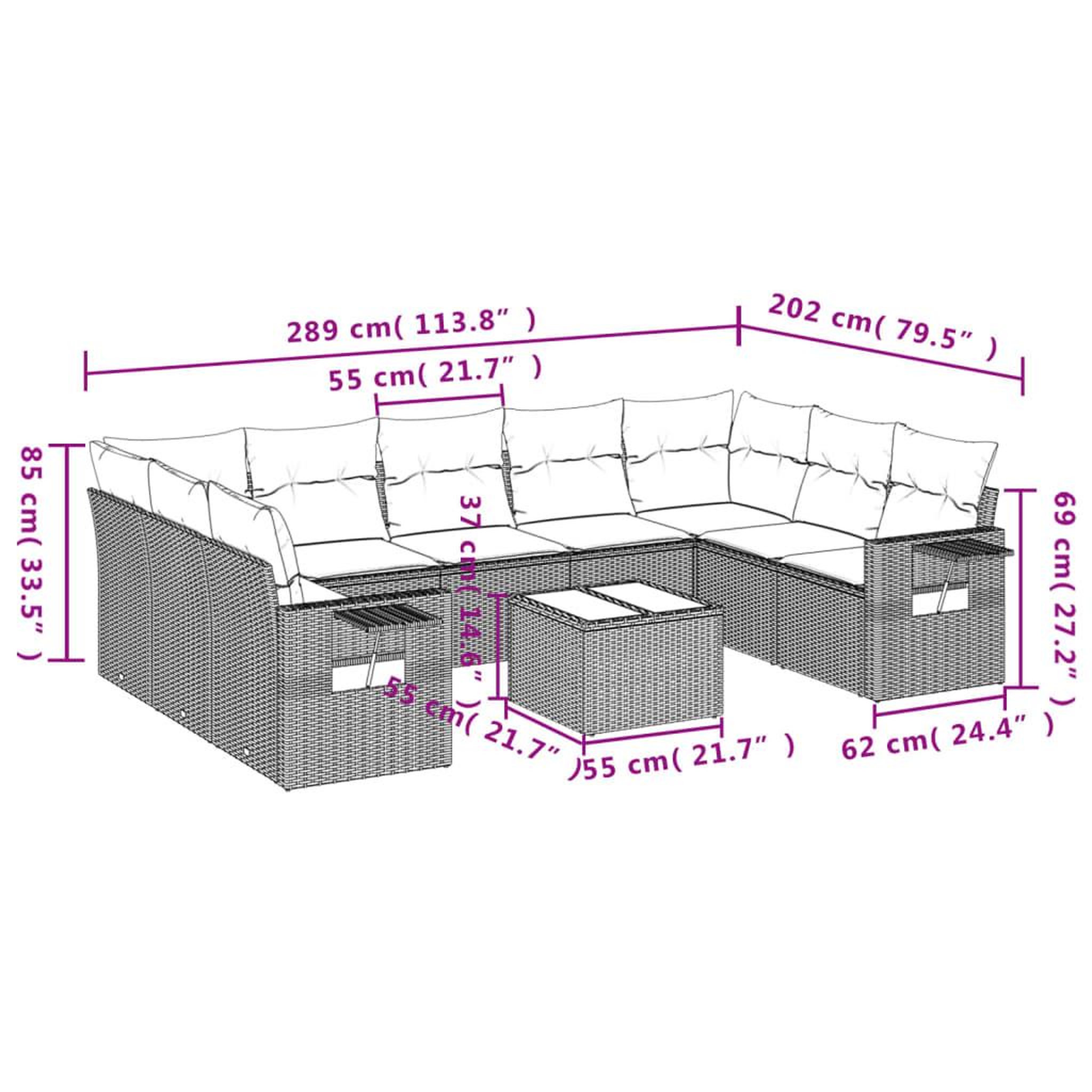 Voir la diapositive 3 : VIDAXL Salon de jardin 10 pcs avec coussins noir resine tressee