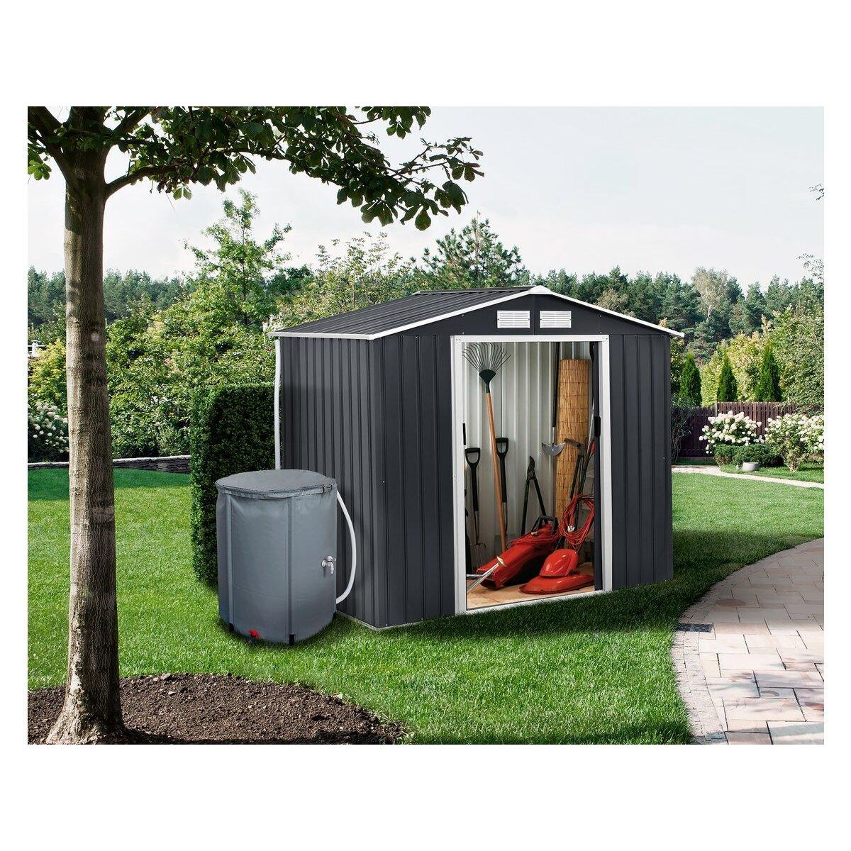 Habitat et Jardin Abri de jardin métal-  Vegas - 2,7 m² avec gouttière et récupérateur d'eau - Gris