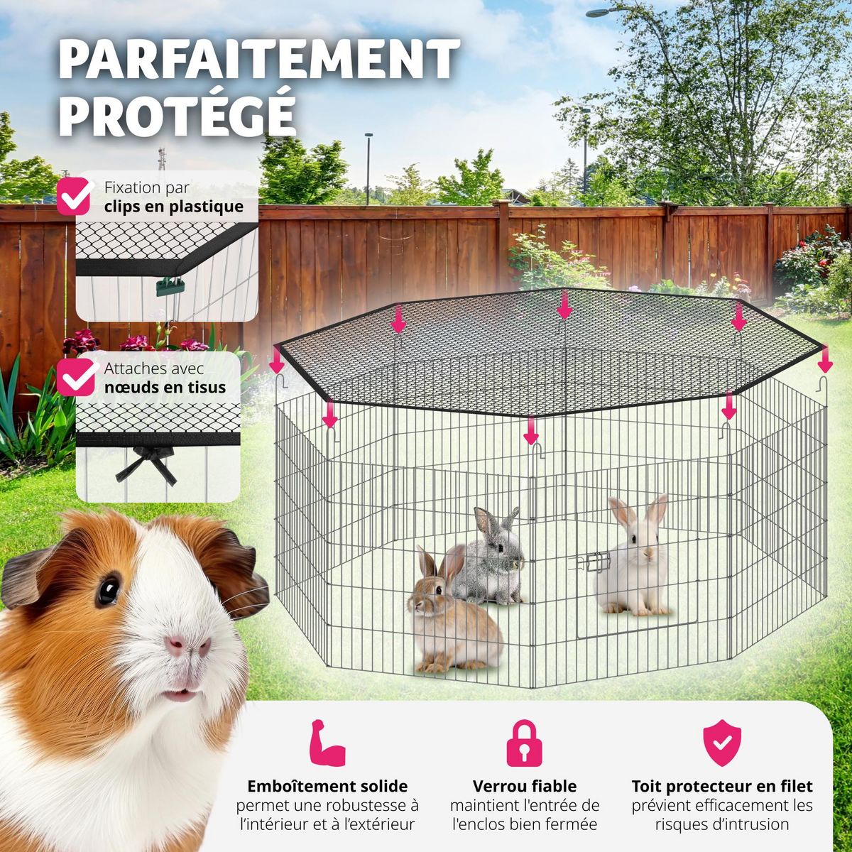 tectake Enclos composé de 8 grilles noir