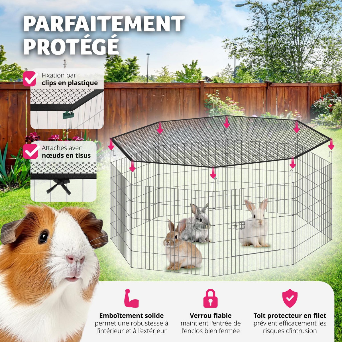 tectake Enclos composé de 8 grilles noir