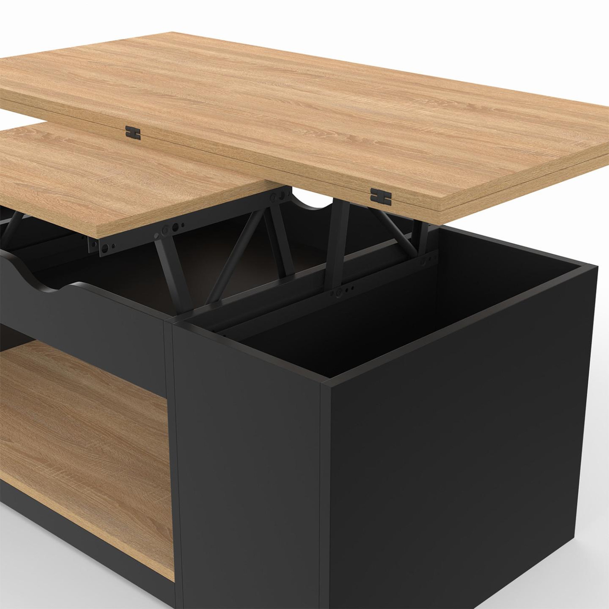 Voir la diapositive 6 : ID MARKET Table basse plateau relevable rectangulaire convertible en table à manger elea 100 cm bois noir et façon hêtre